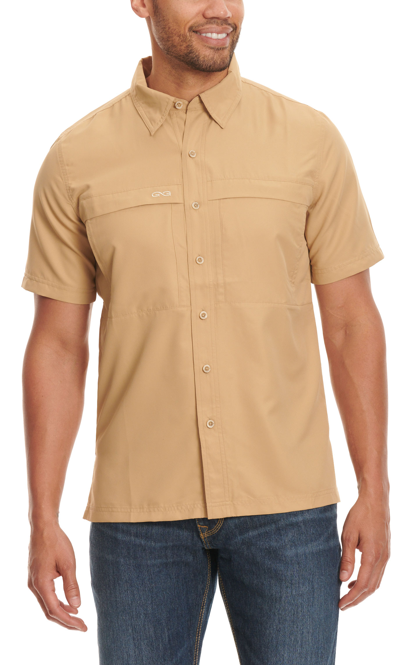 GameGuard Outdoors Men's Khaki MicroFiber Fishing Shirt - Image 1