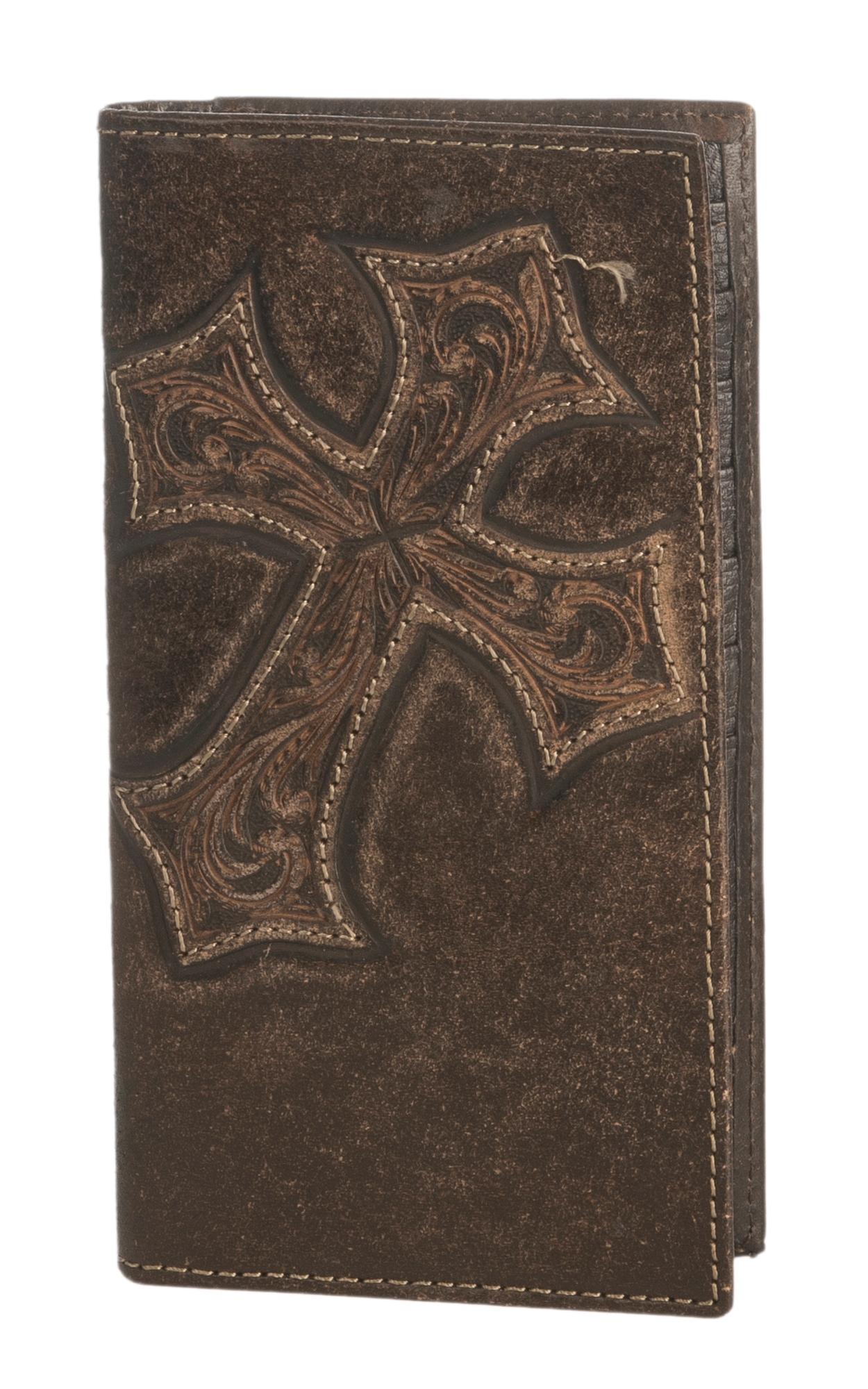 Nocona Dark Brown with Diagonal Cross Men's Rodeo Wallet/Checkbook Cover - Image 1