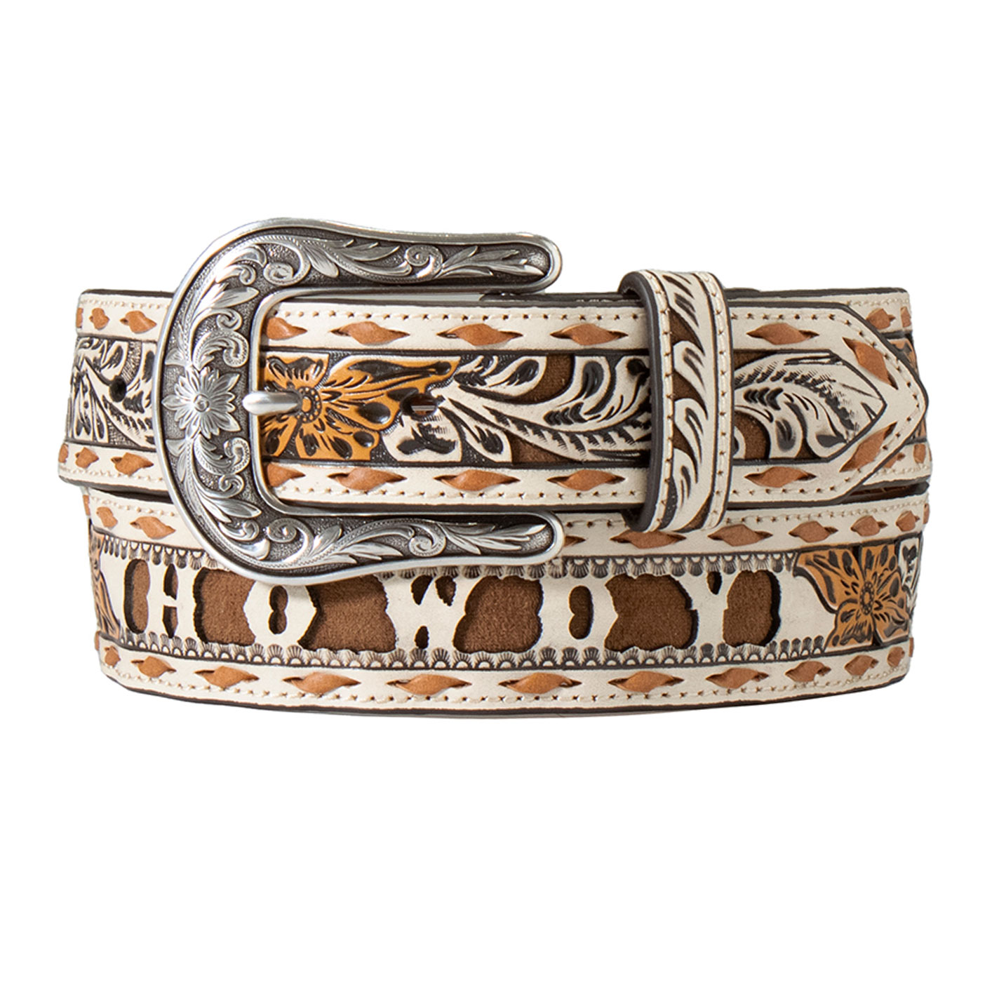 Angel Ranch Women's Cream & Butterscotch Howdy Western Belt - Image 1
