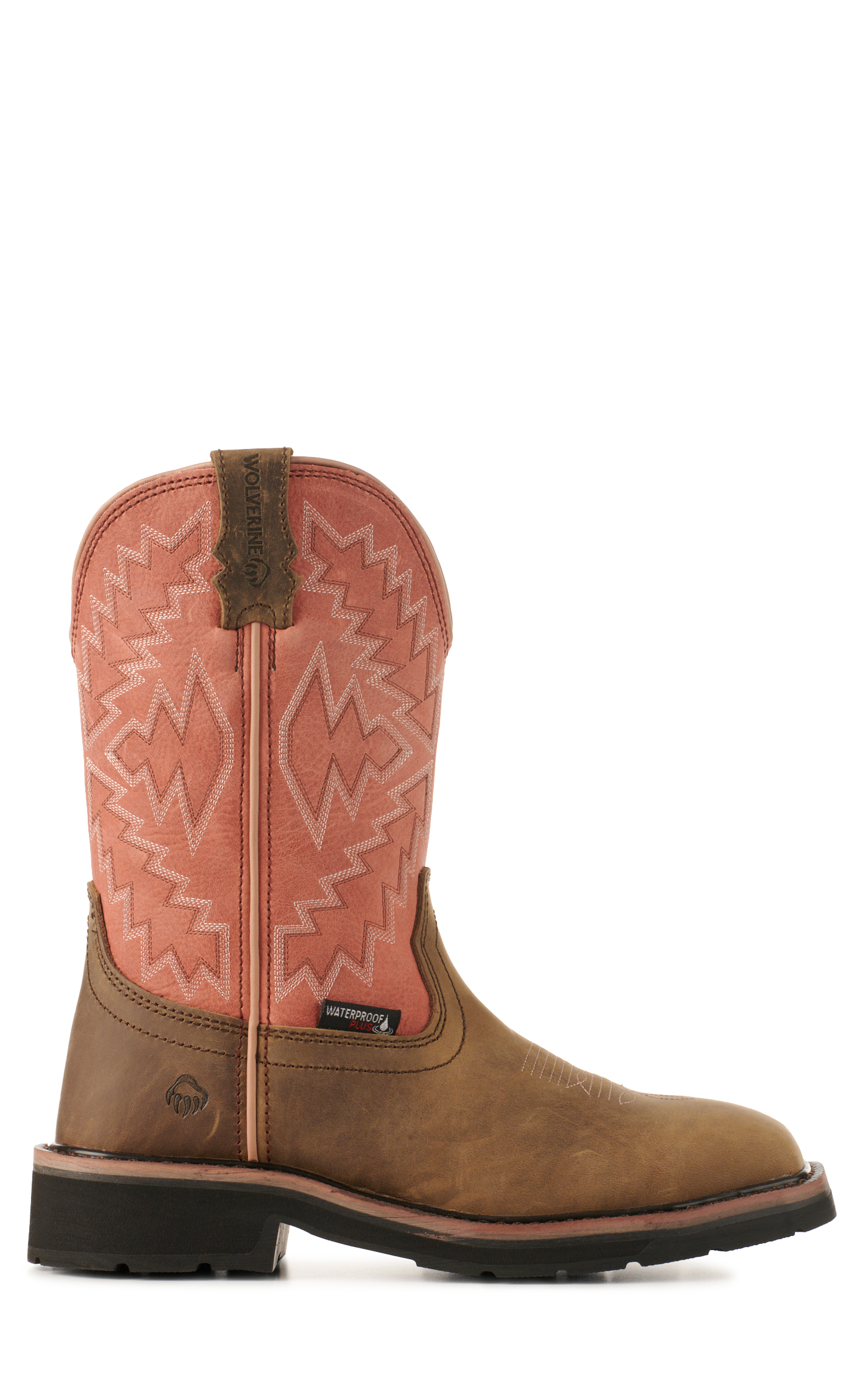 Wolverine Women's Rancher Arrow Brown and Rose Waterproof Wide Square Steel Toe Work Boots - Image 2