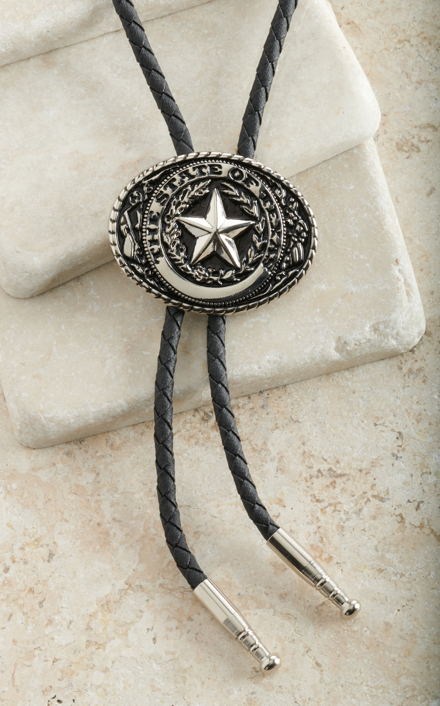 M&F Western Silver State Of Texas Center Oval Bolo Tie - Image 1
