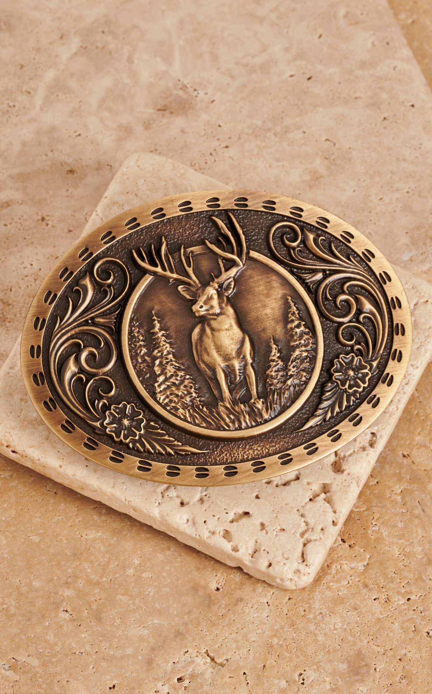 Montana Silversmiths Heritage Outdoor Series Wild Stag Carved Belt Buckle - Image 1
