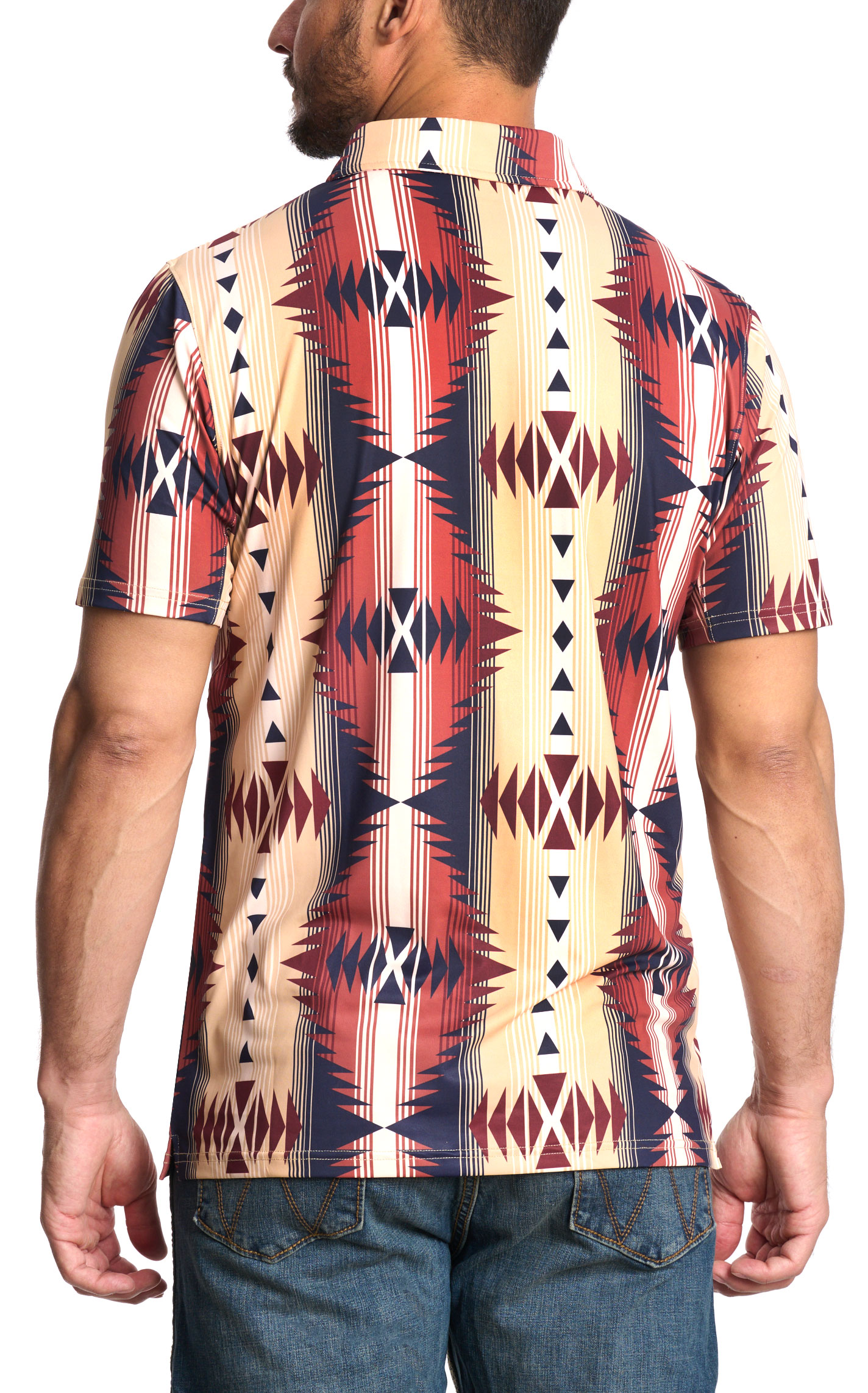Hooey Men's Rust & Latte Aztec Striped Weekender Polo Shirt - Image 1