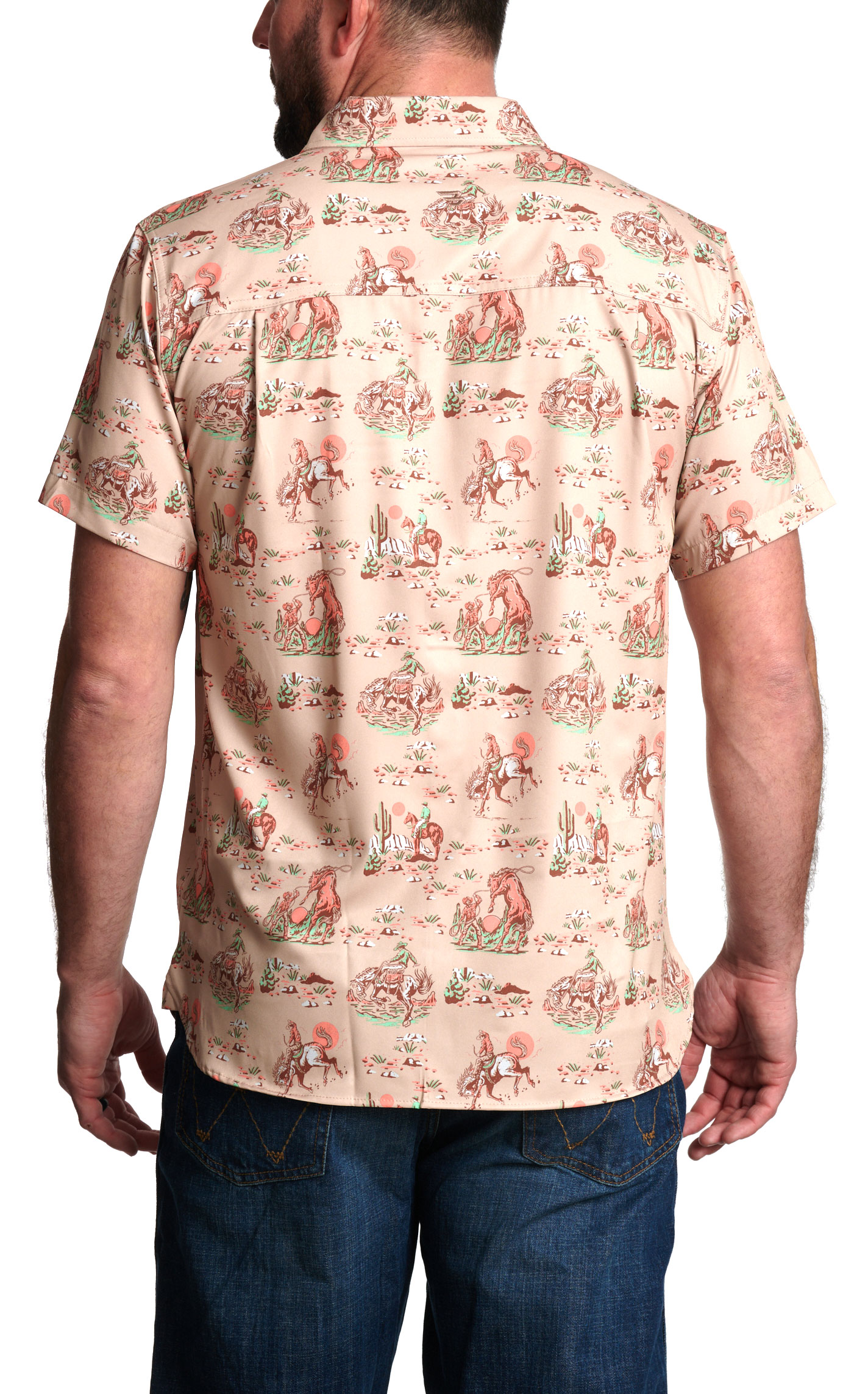 Burlebo Men's Khaki Cowboy Up Print Performance Shirt - Image 1