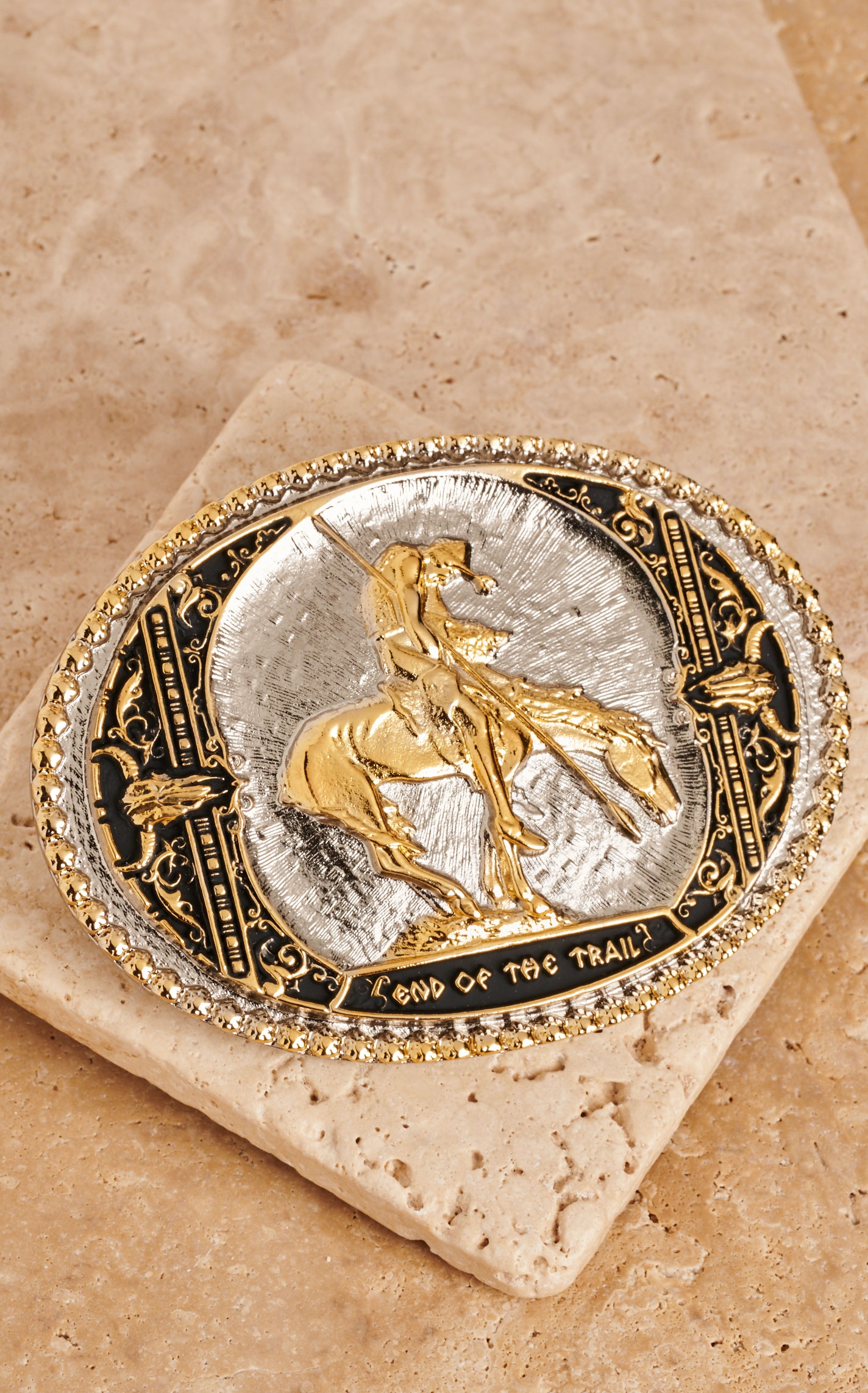 Montana Silversmiths End of the Trail Tone on Tone Brass Belt Buckle - Image 1