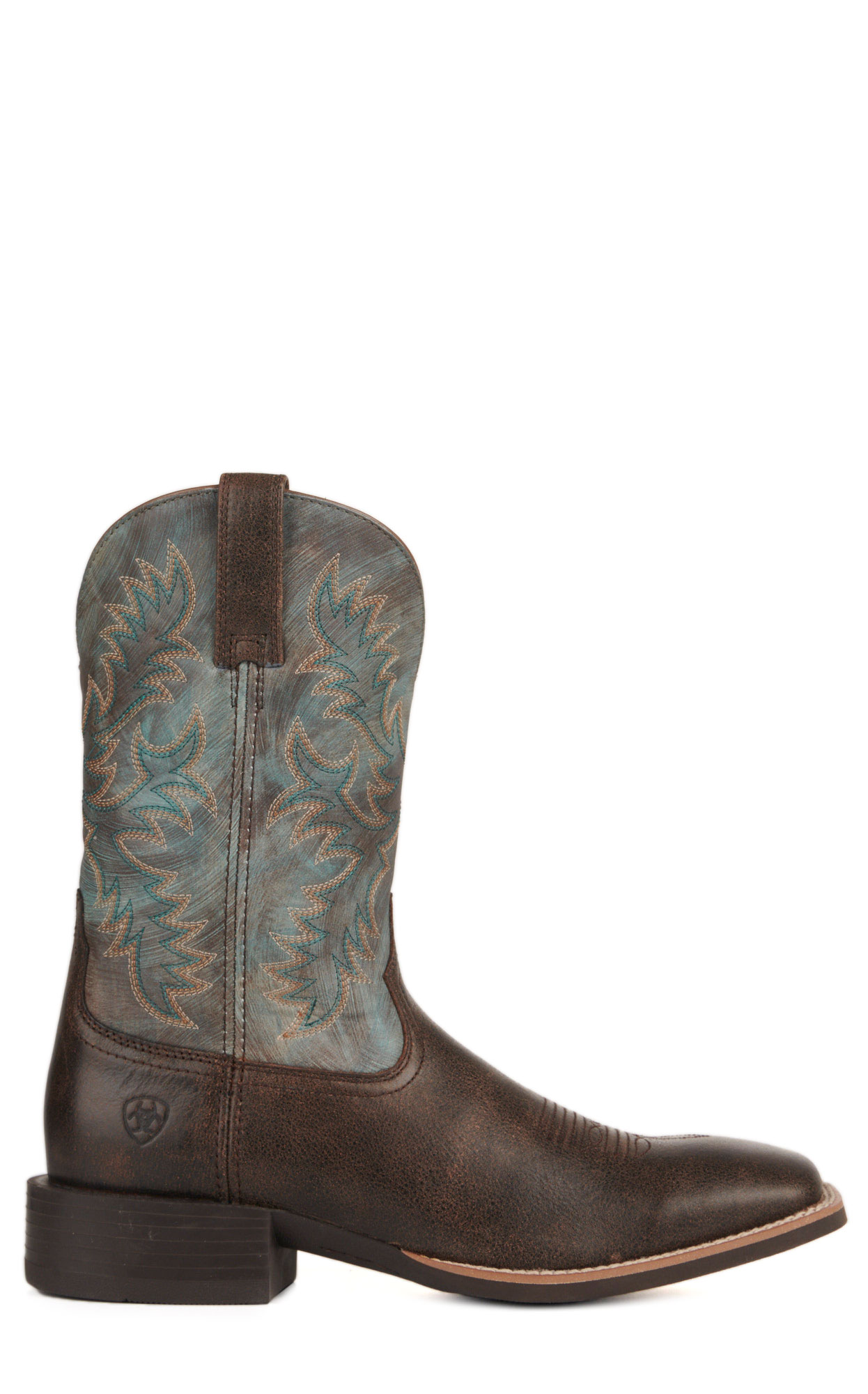 Ariat Men's Sport Latigo Chocolate Brown and Stone Blue Wide Square Toe Cowboy Boots - Image 1