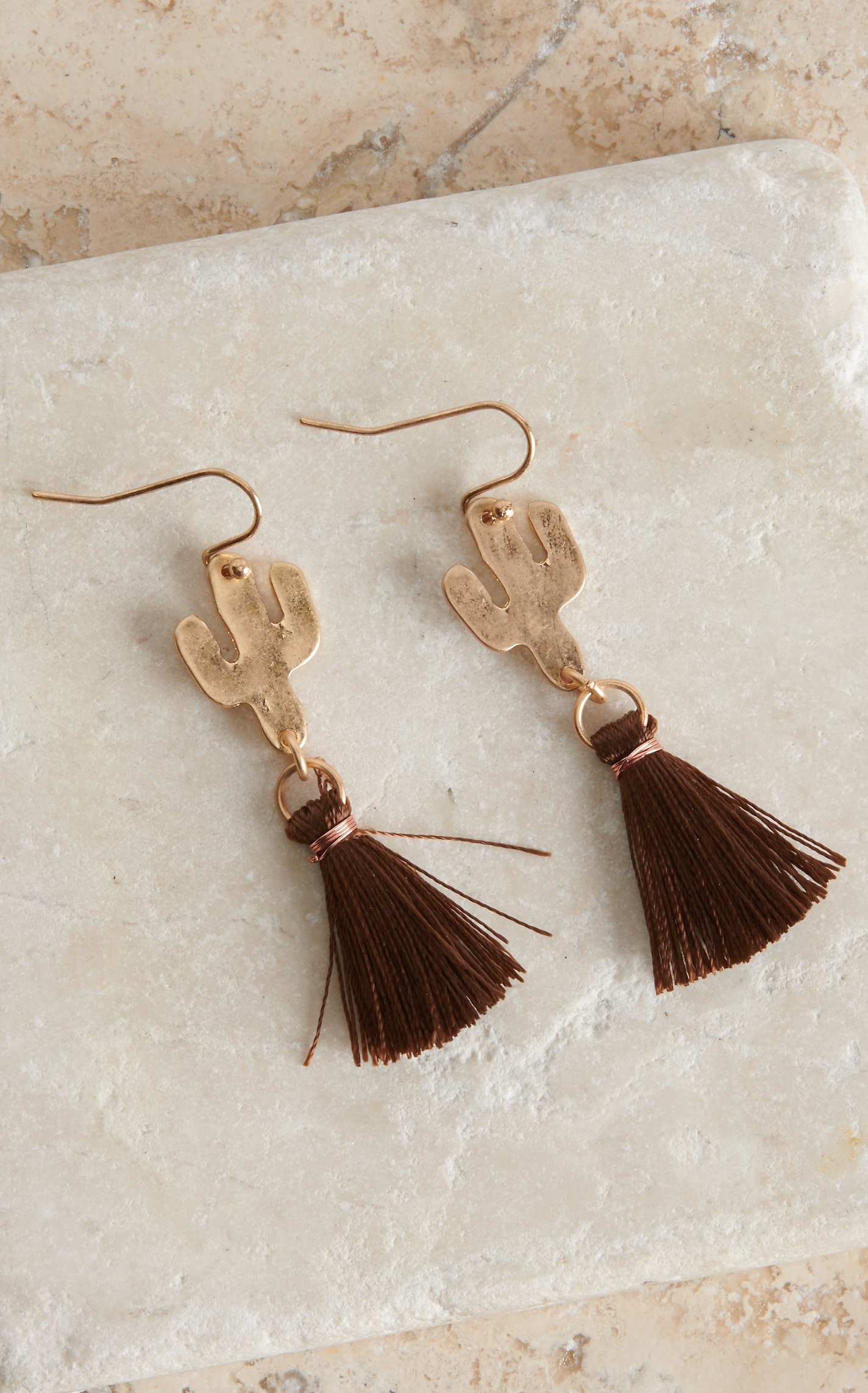 Blazin Roxx Gold Cactus with Brown Tassel Earrings - Image 1
