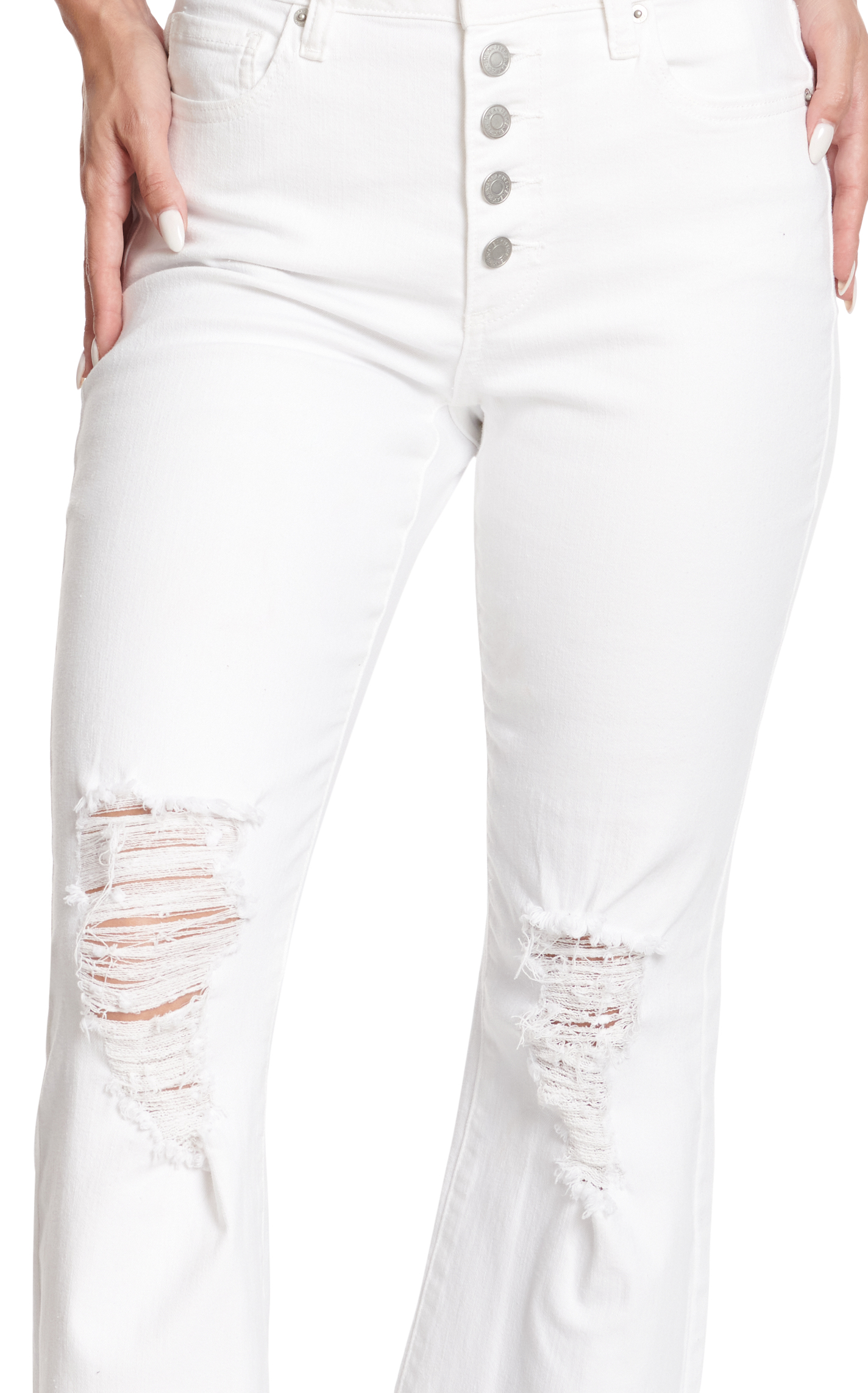 Sneak Peek Women's White High Rise Kick Flare Distressed Jeans - Image 1