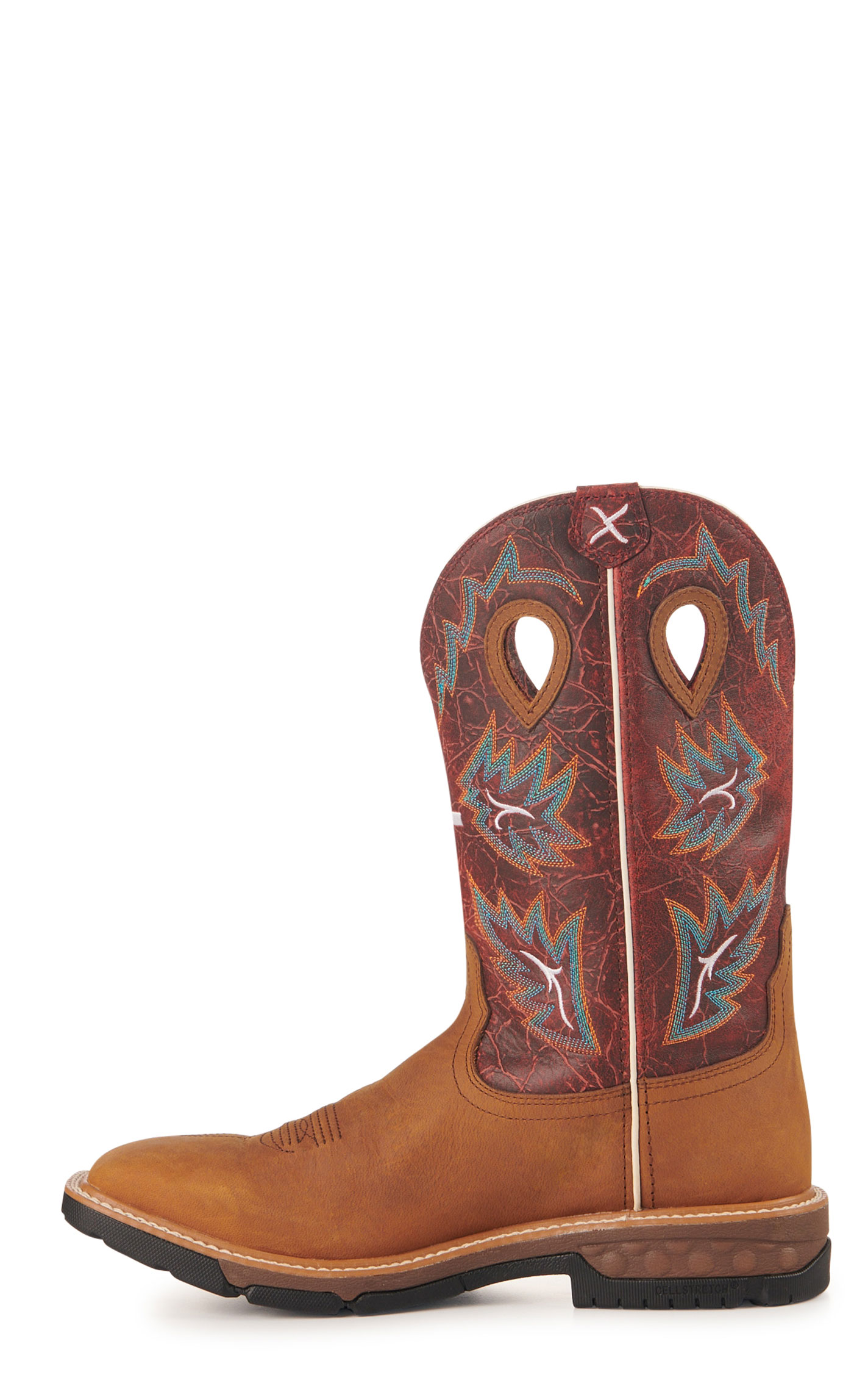 Twisted X Men's Tan and Burgundy Waterproof CellStretch Wide Square Toe Work Boots - Image 1