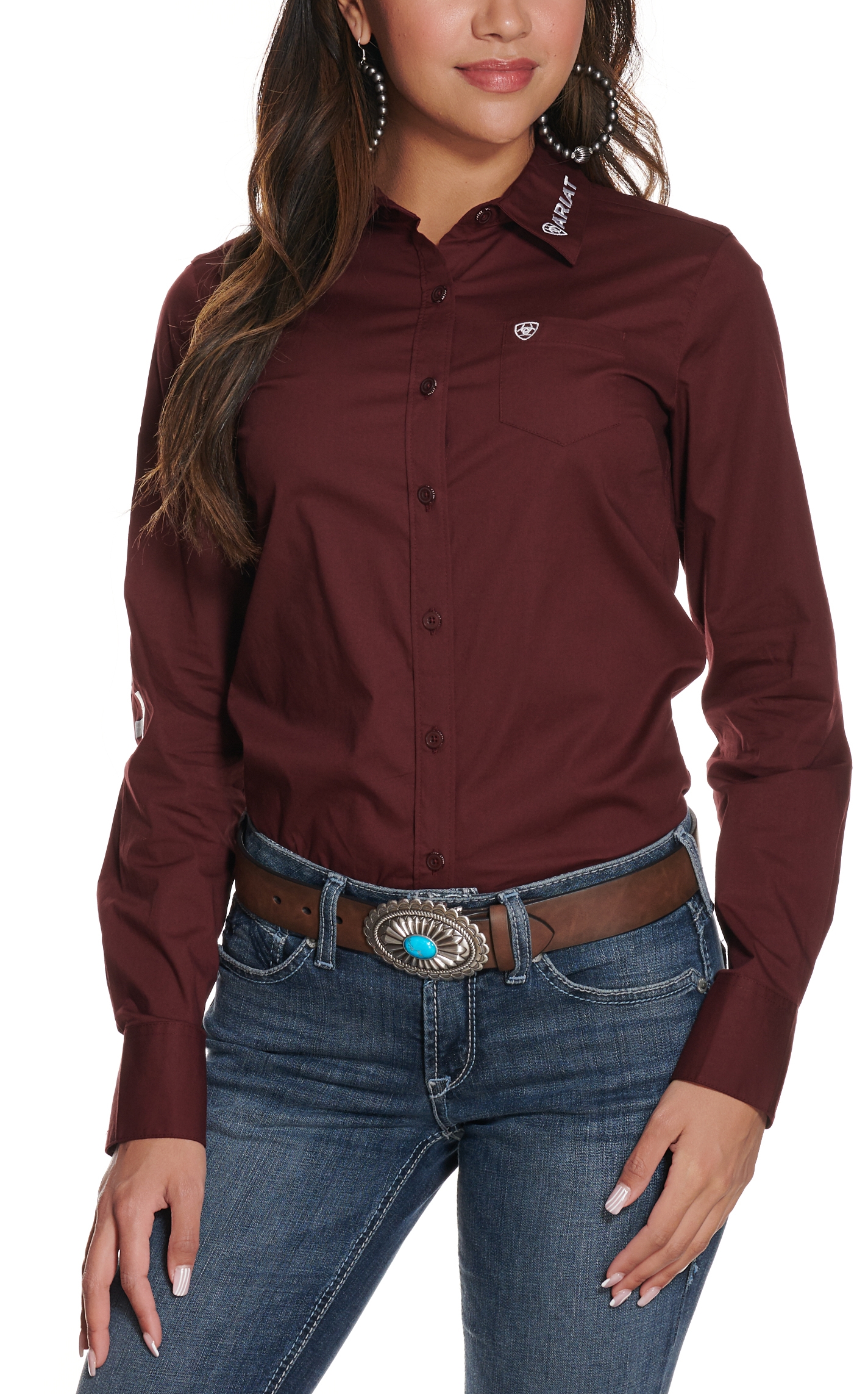 Ariat Women's Team Kirby Malbec with Embroidered Logos Long Sleeve Western Shirt - Image 1