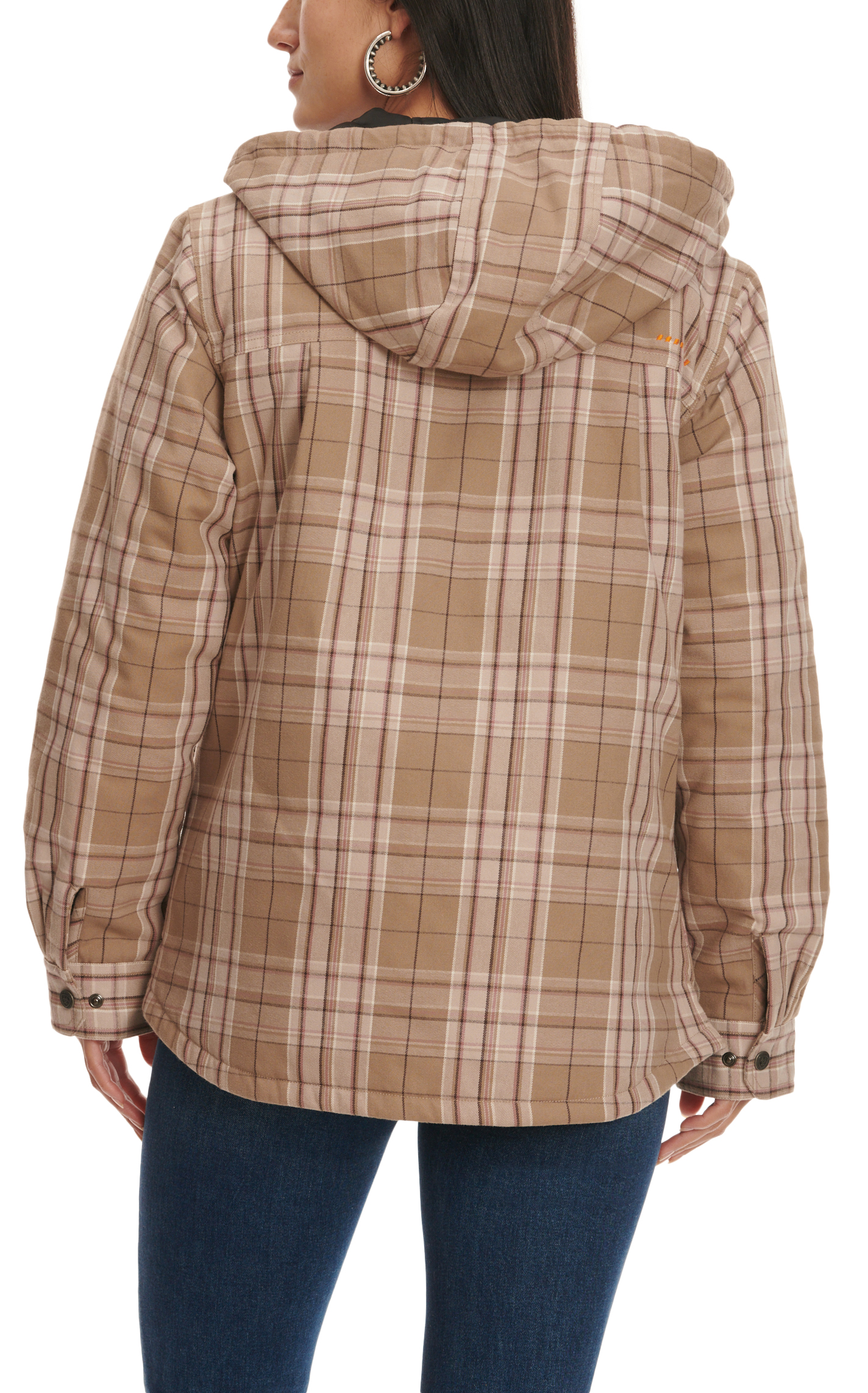 Ariat Women's Rebar Fossil Cinnamon Latte & Chocolate Plaid Flannel Lined Work Shacket - Image 1