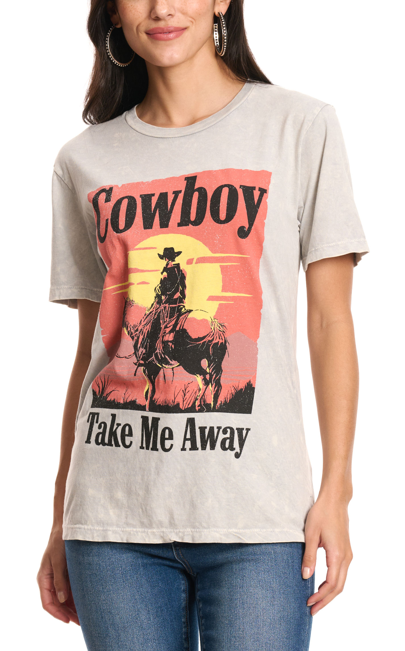 Lotus Fashion Women's Light Gray Cowboy Graphic T-Shirt - Image 1