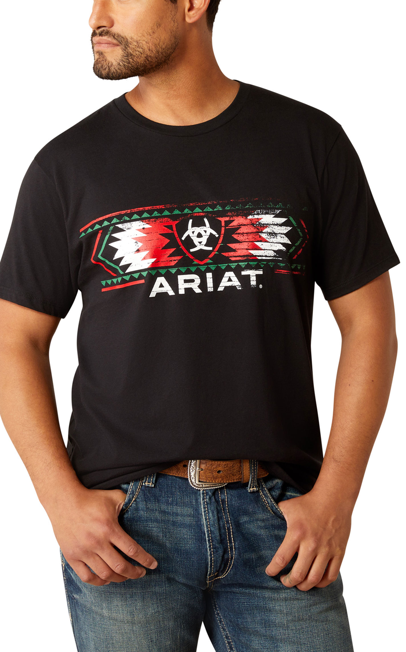 Ariat Men's Mexican Flag Aztec Logo Graphic T-Shirt - Image 1