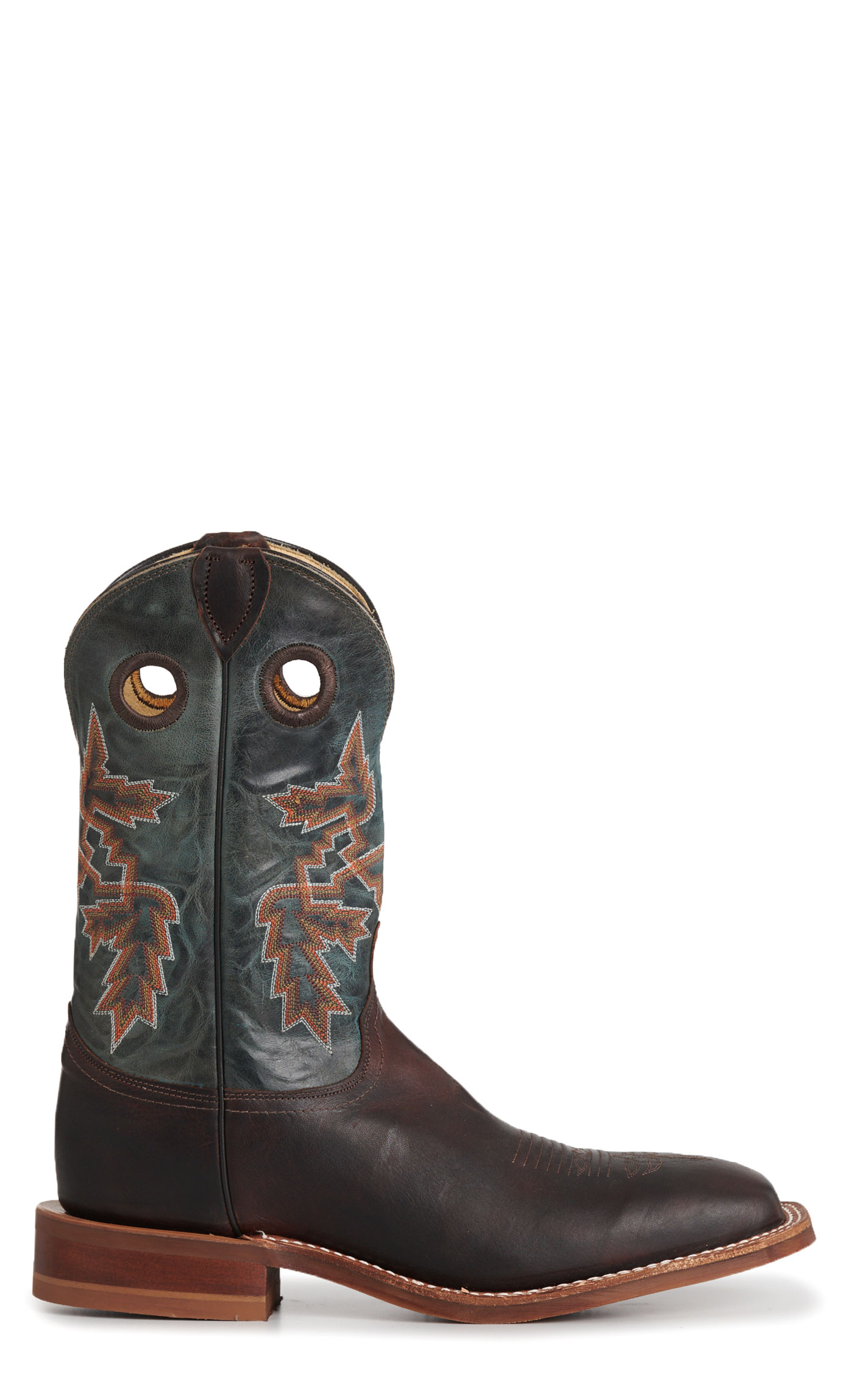 Justin Men’s Chocolate Brown & Silver Blue Bender Wide Square Toe Cowboy Boots - Image 1