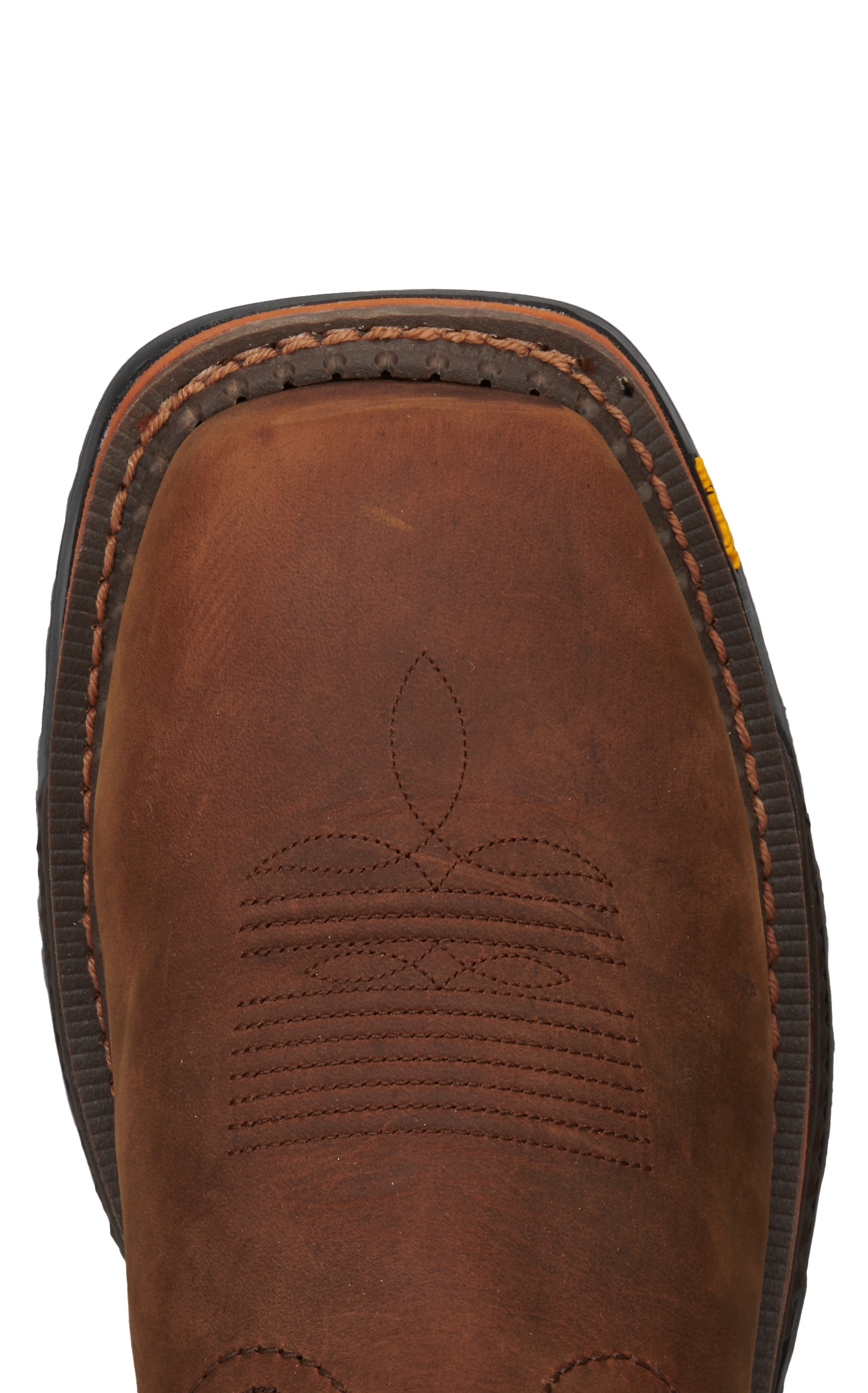 R. Watson Men's Peanut and Jet Black Waterproof Wide Square Toe Cowboy Work Boot - Image 1
