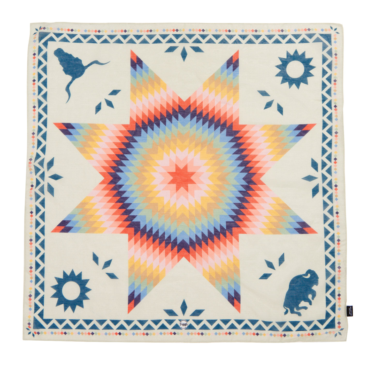 Fringe Scarves Sun Star White Quilt Print Bandana  - Image 1