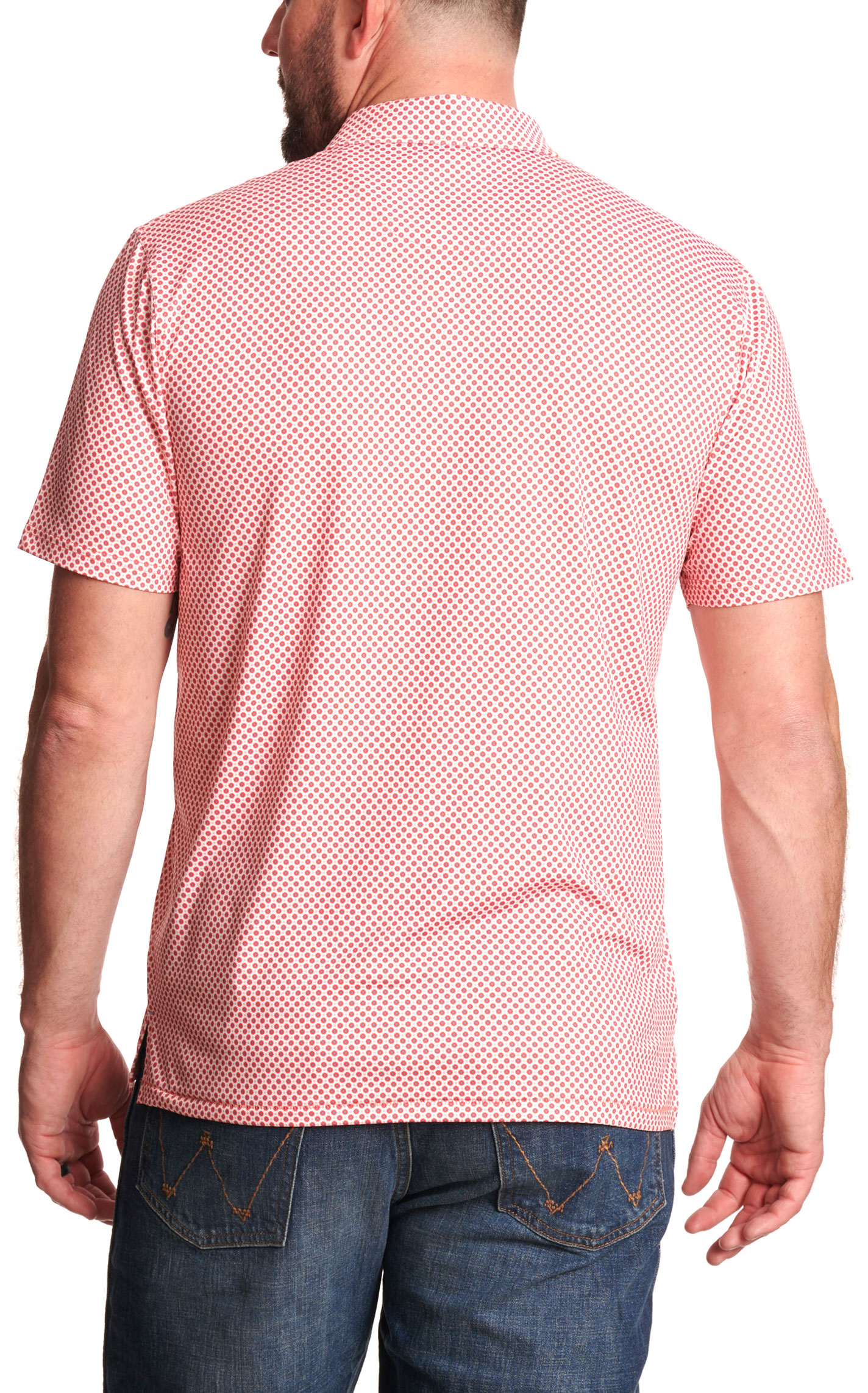 Rafter C Men’s Red Small Geo Print Polo Shirt - Image 1