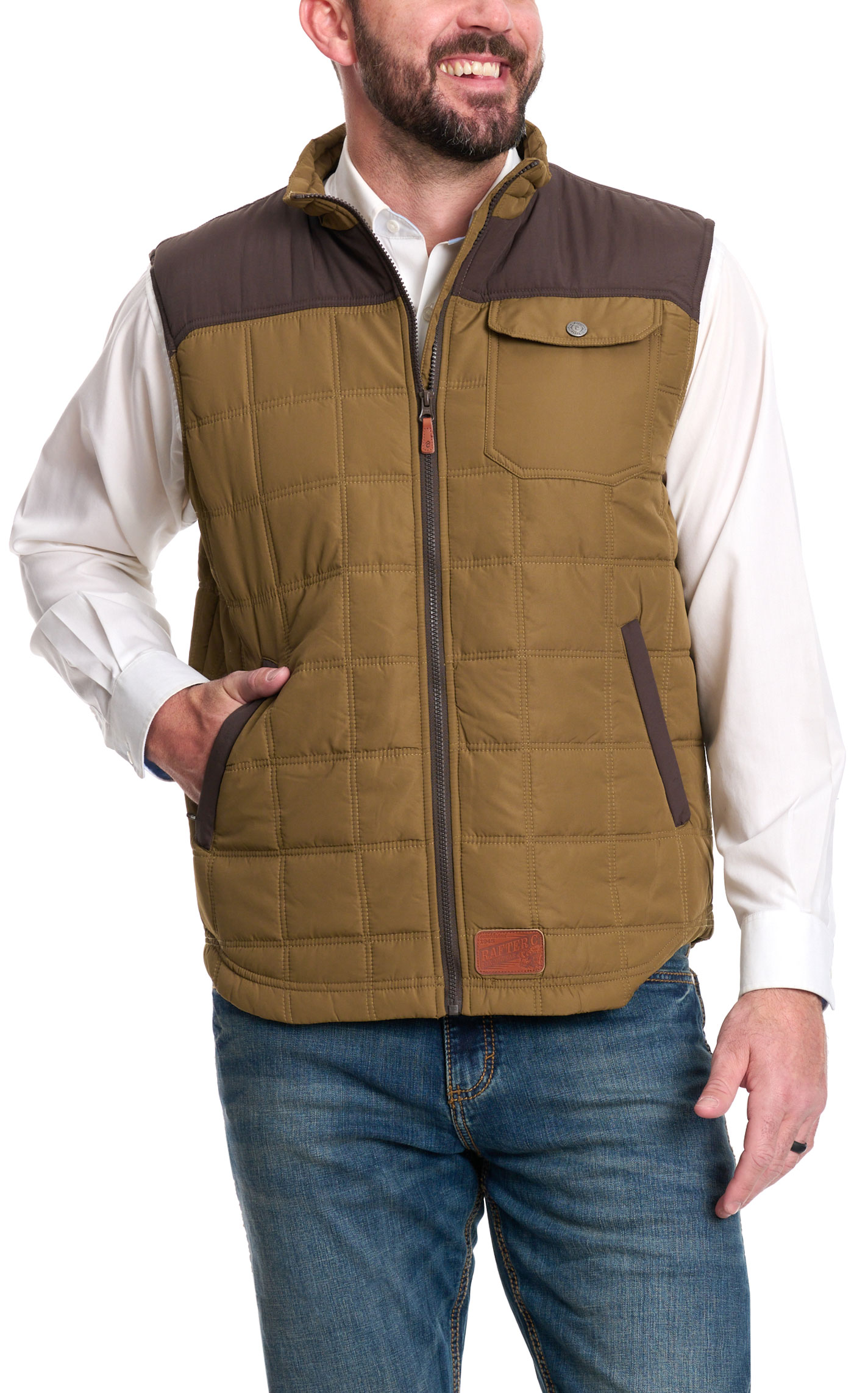 Rafter C Ranchwear Men's Coyote Toasted Olive & Gray Quilted Puff Vest - Image 1