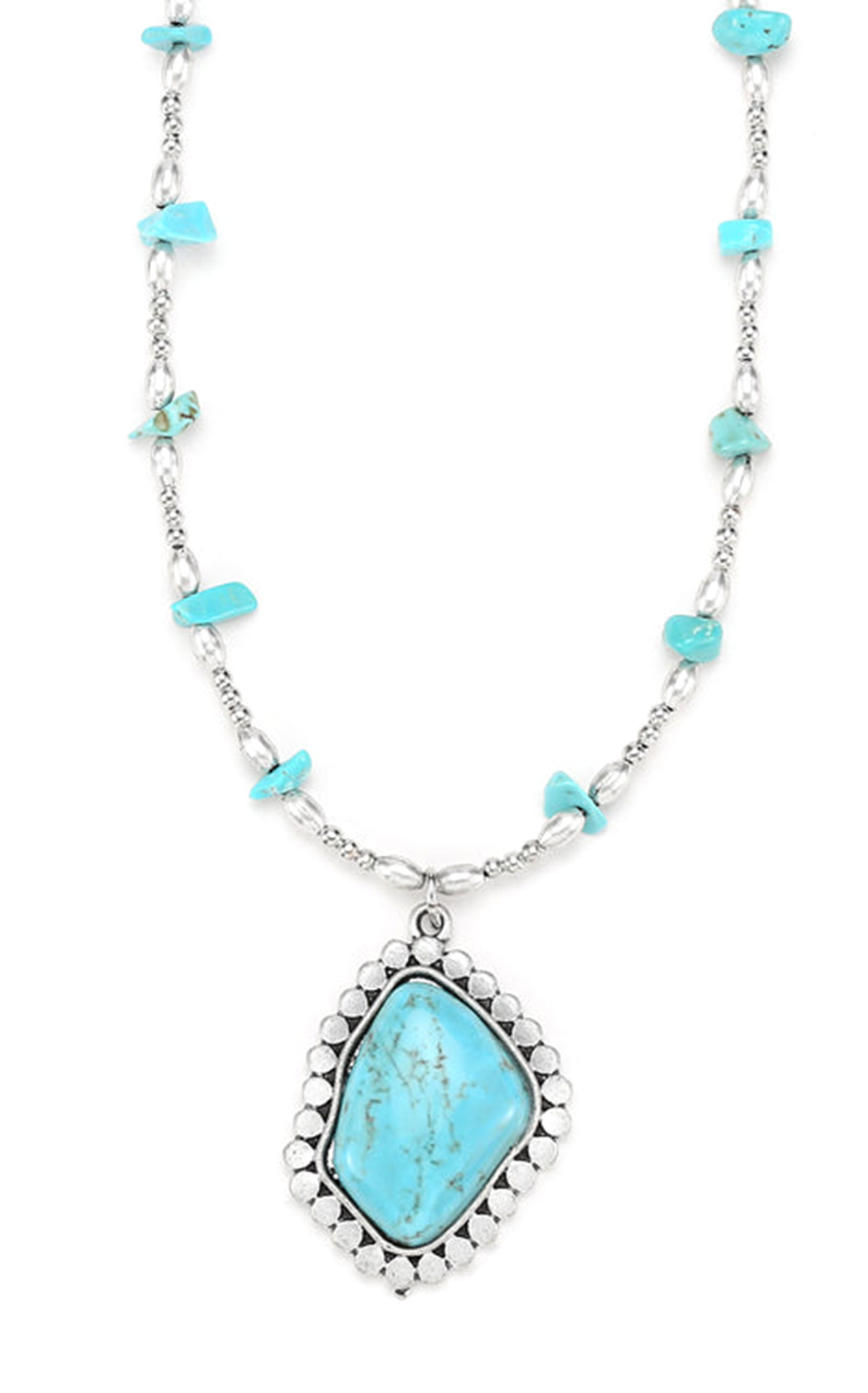 Cowgirl Confetti Turquoise & Silver Set In Stone Necklace - Image 1