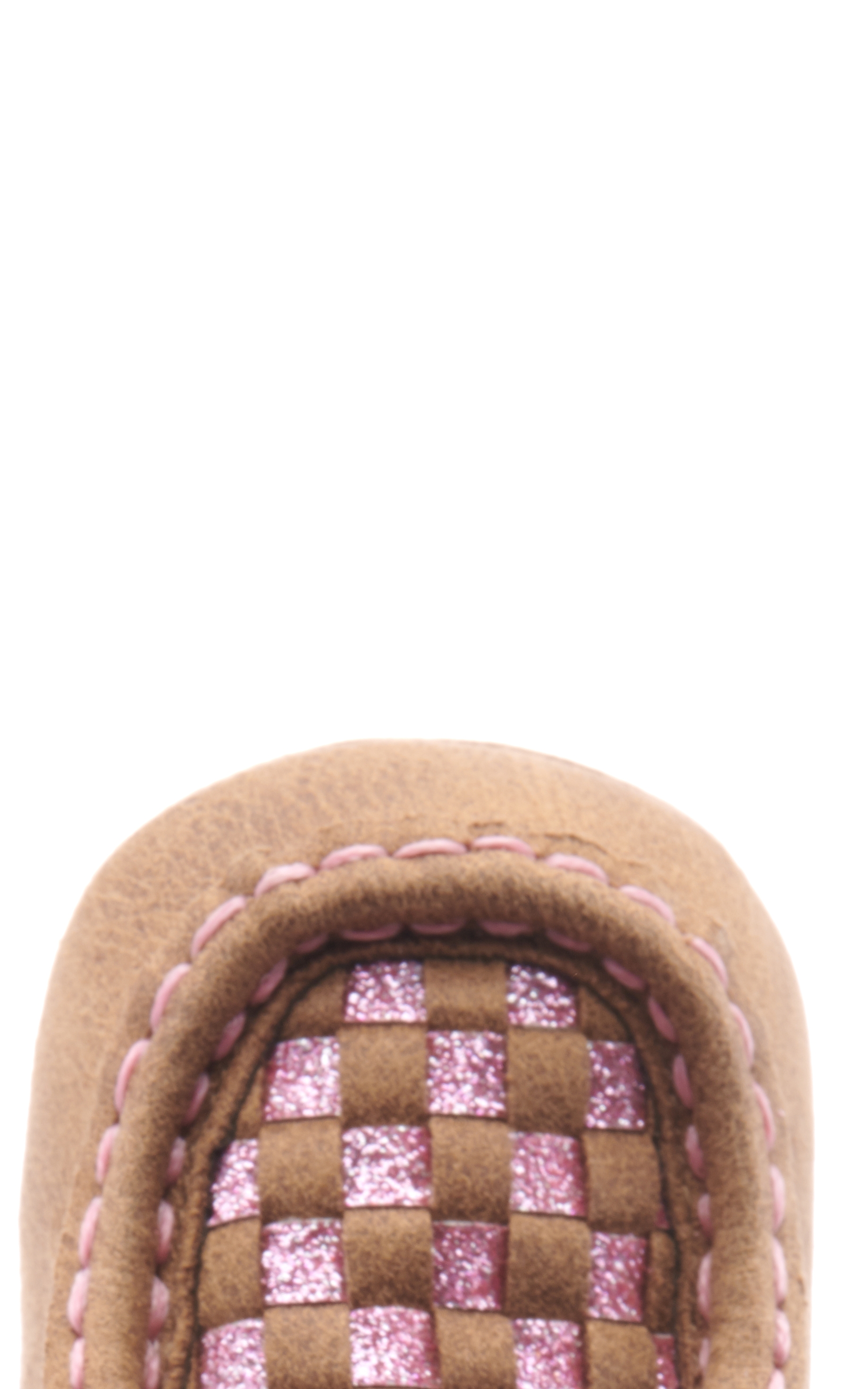Twister Infant Lauren Baby Bucker Brown and Pink Glitter Woven Moc Shoes - Image 1