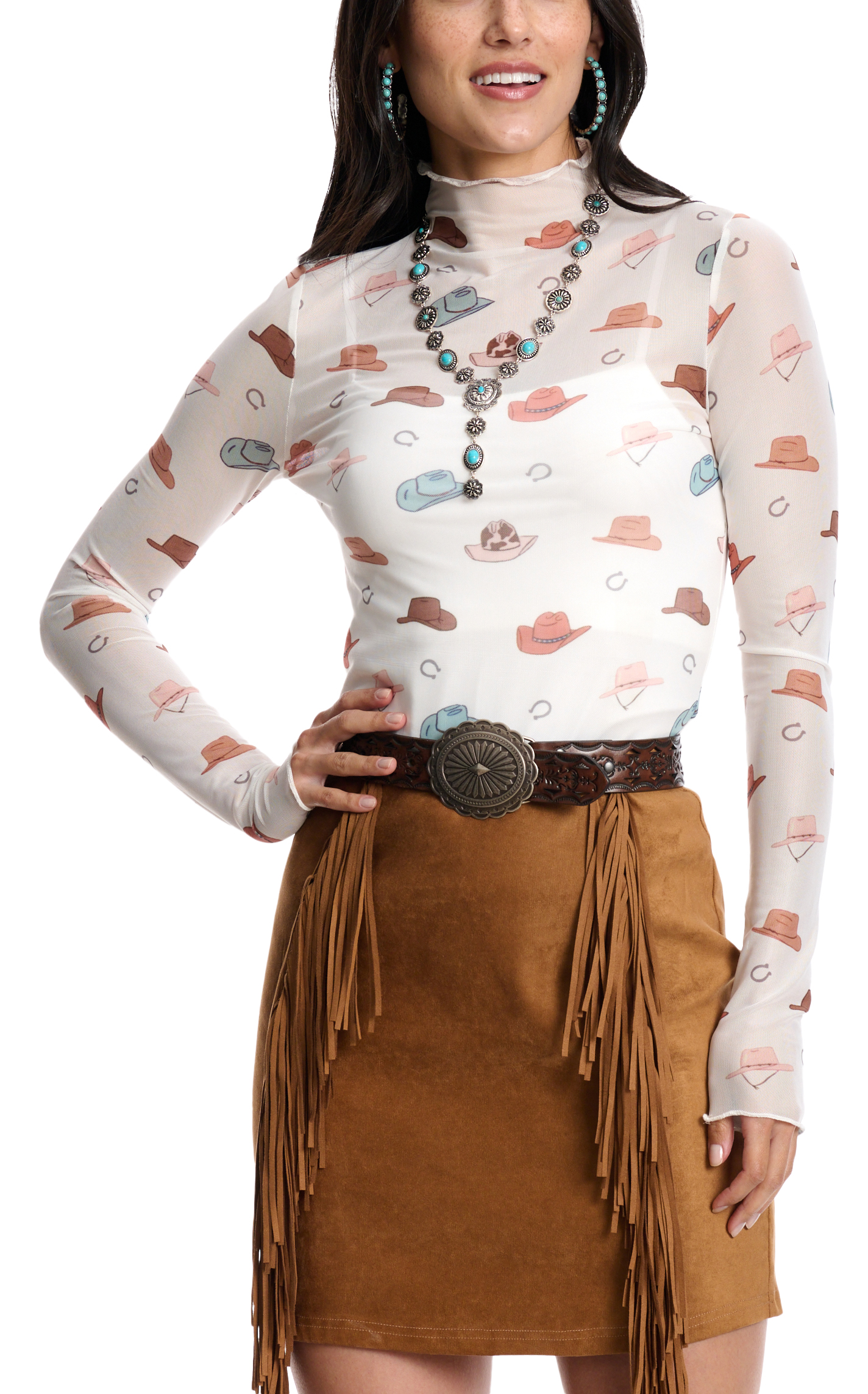 Rockin' C Women's Cream Mesh Boot Print Top - Image 1
