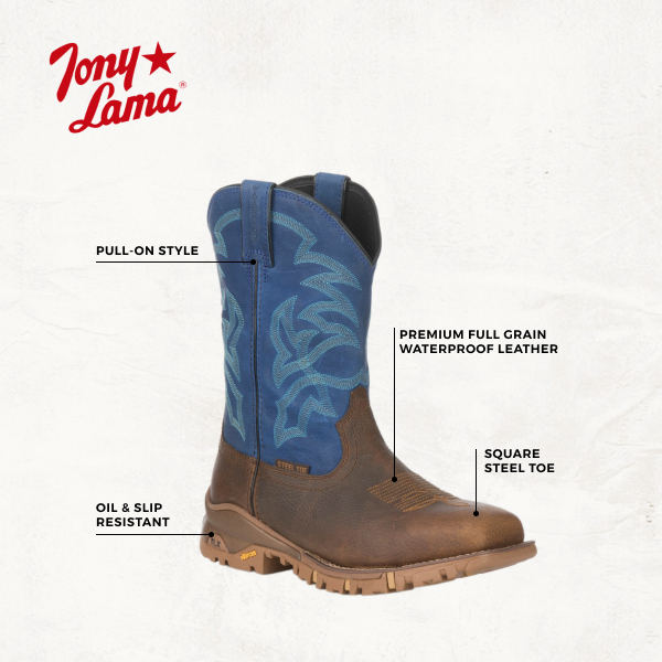 Tony Lama Men's TLX Tan and Blue Square Steel Toe Work Boot - Image 1