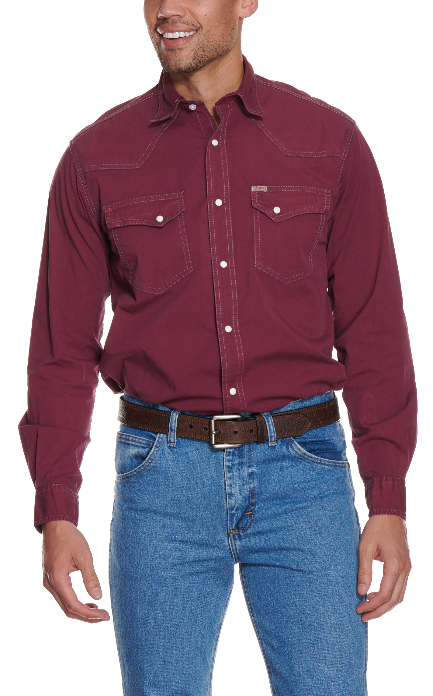 Rafter C ProFlex Men's Maroon Wash Stretch Western Shirt - Image 1