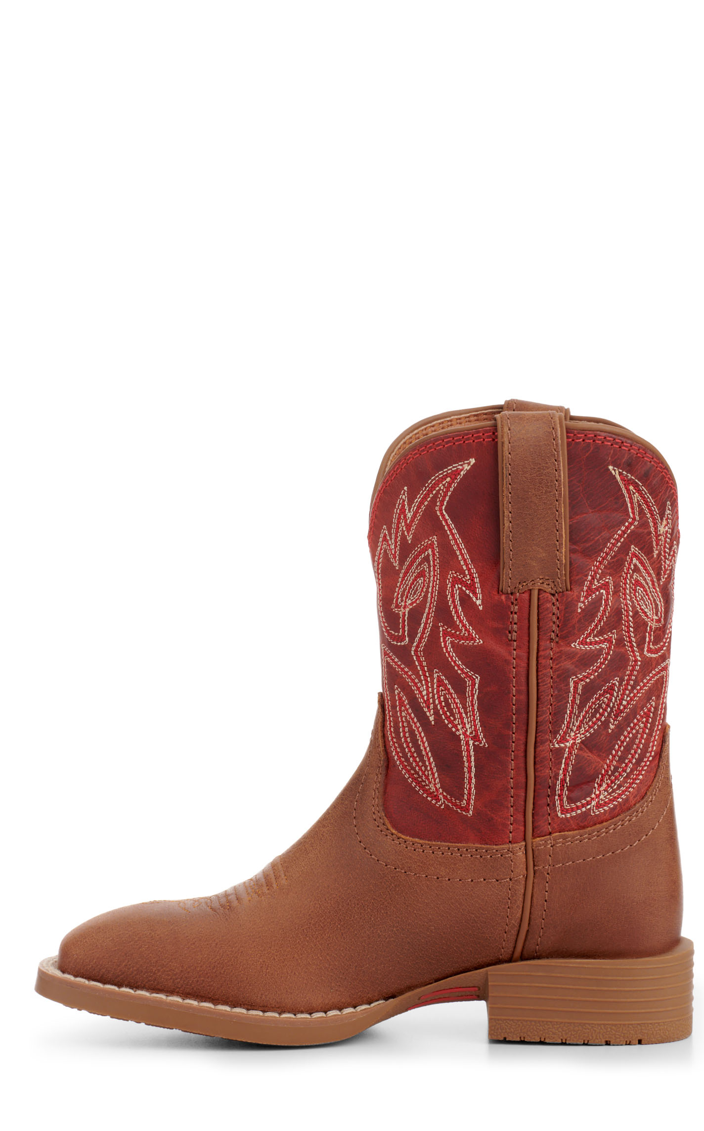 Justin Kids Canter Junior Cognac and Fire Red Wide Square Toe Cowboy Boots - Image 1