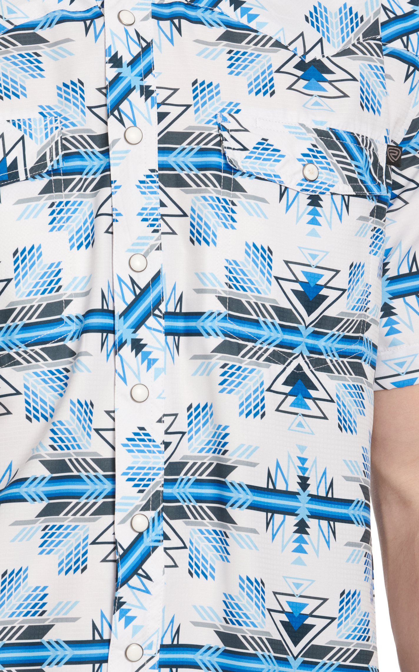 Rock & Roll Denim Men's Shades of Blue Aztec Print TEK Western Short Sleeve Shirt - Image 1