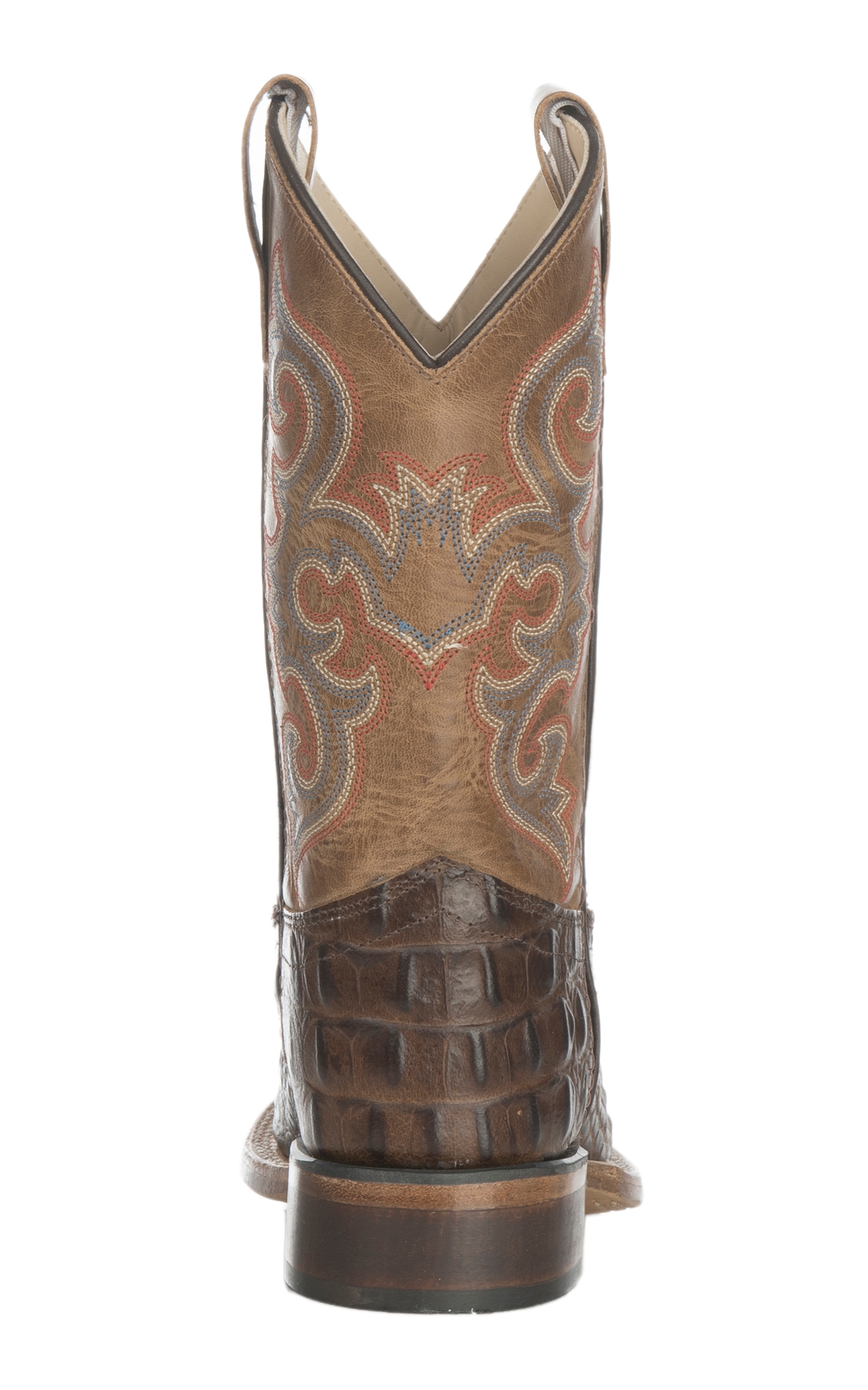 Old West Kids Chocolate Croc Print and Tan Cowboy Square Toe Boot - Image 1