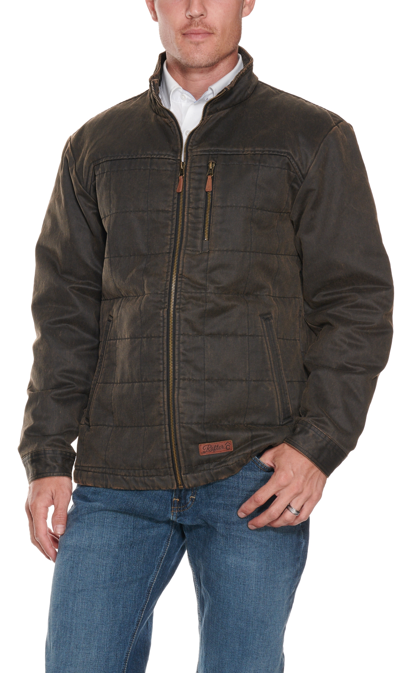 Rafter C Men's Dark Brown Faux Oil Quilted Concealed Carry Jacket - Image 1