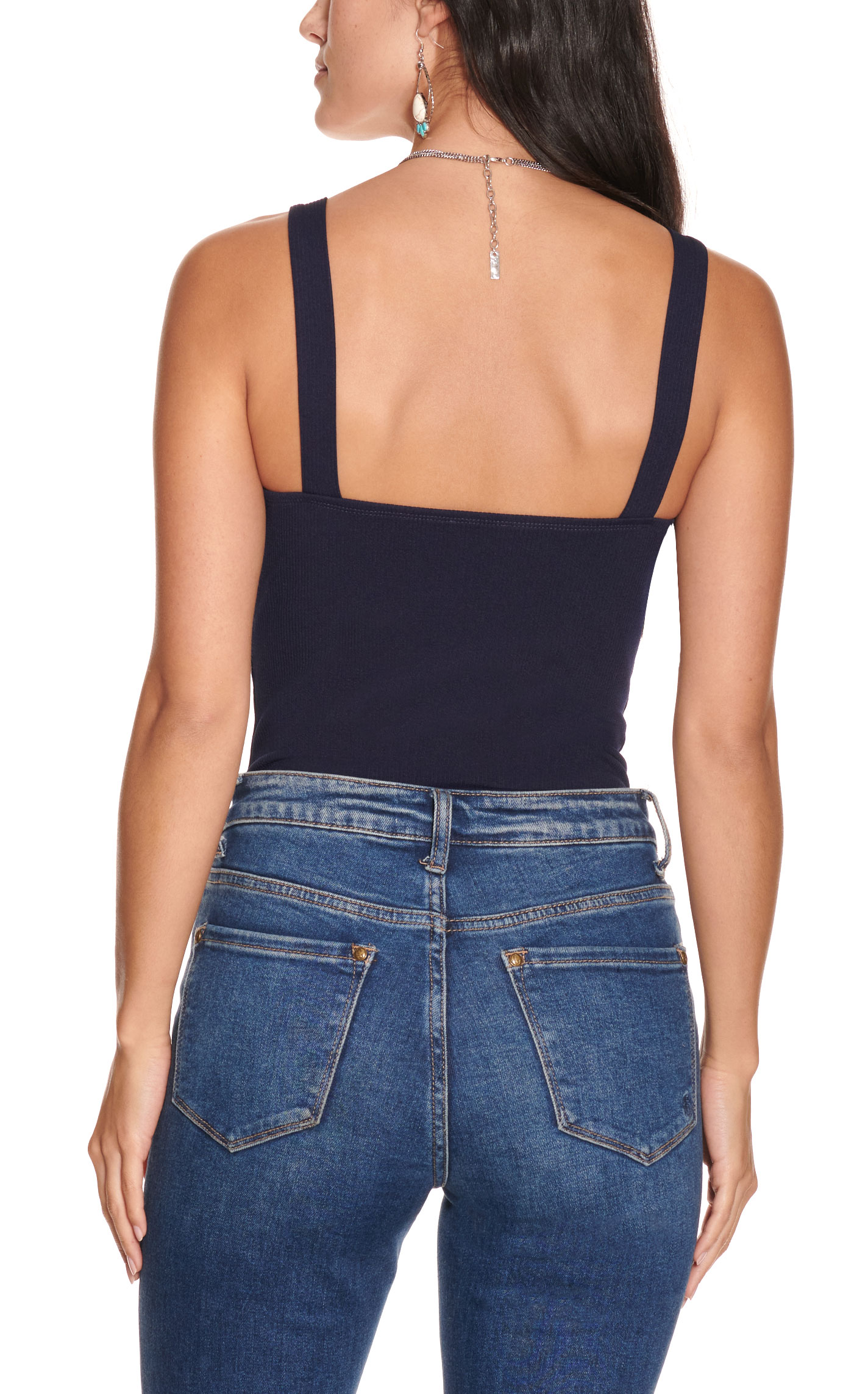 Rockin C Women's Navy Ribbed V-Neck Tank Top Bodysuit - Image 1