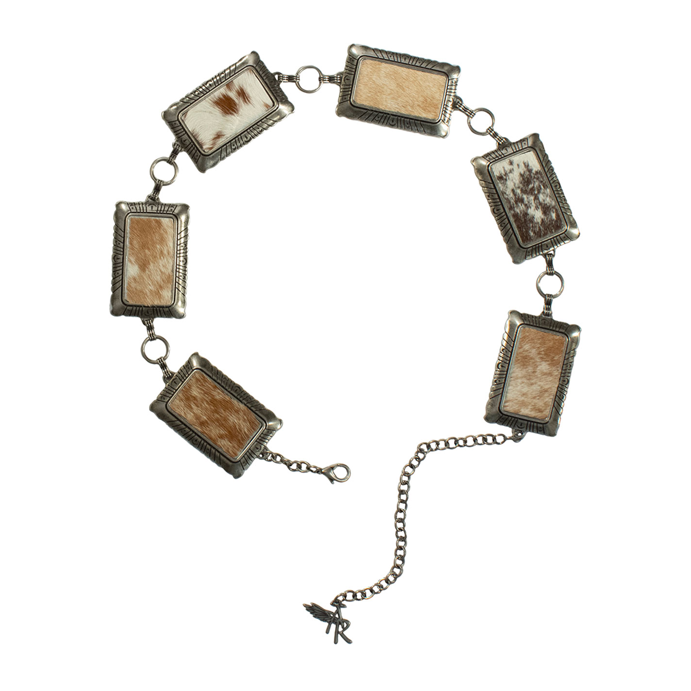 Angel Ranch Women's Silver & Hair on Hide Rectangle Concho Belt - Image 1