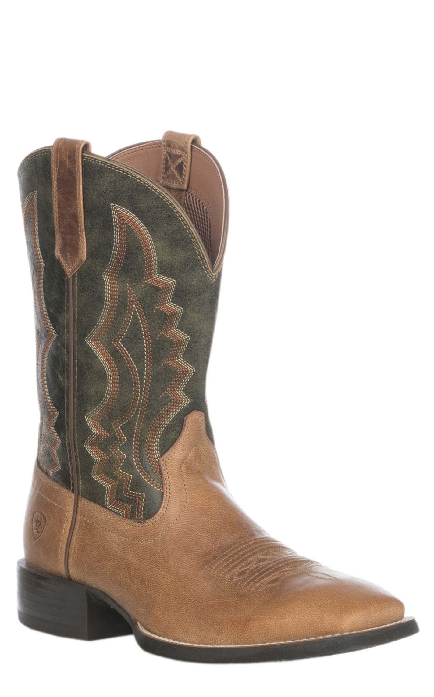 Ariat Men's Sport Riggin Tan and Olive Wide Square Toe Cowboy Boot - Image 1