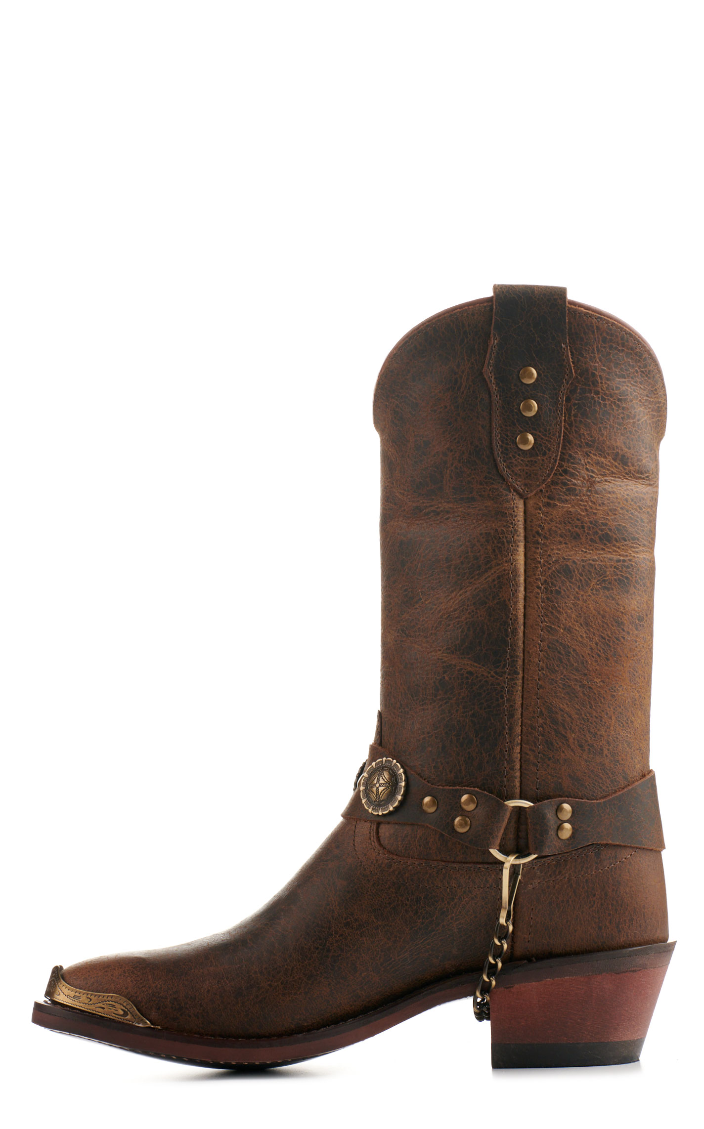 Old West Women's Antique Brown Harness Round Toe Cowboy Boots - Image 1