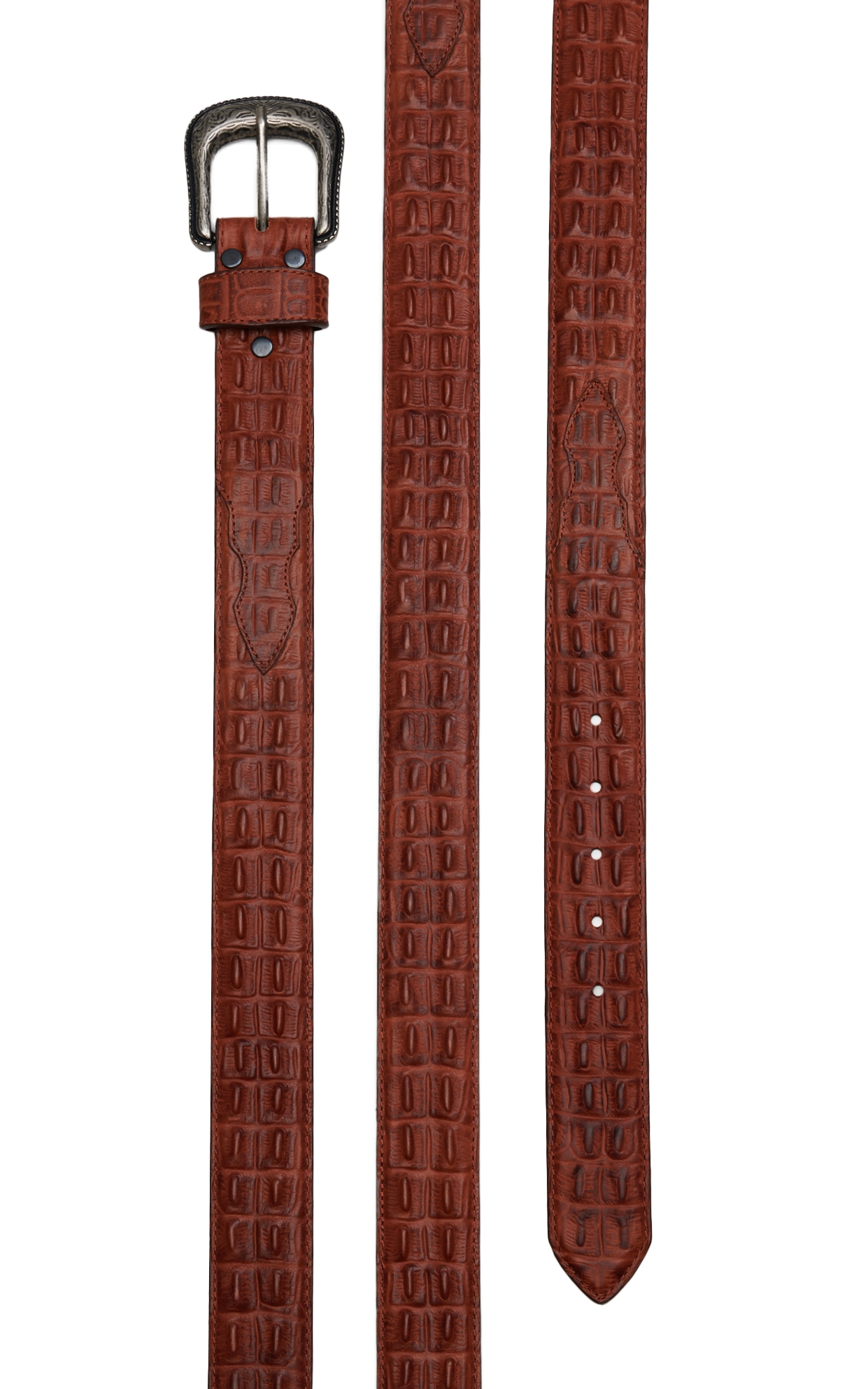 Cavender's Men's Cognac Caiman Hornback Print Western Belt - Image 1