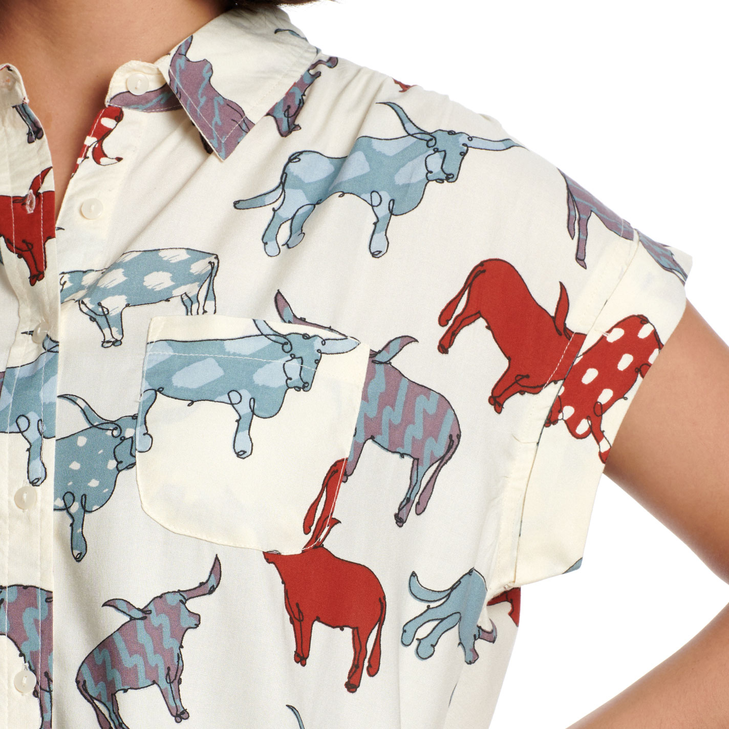 Cotton & Rye Women's Arty Longhorn Ivory Print Top - Image 1