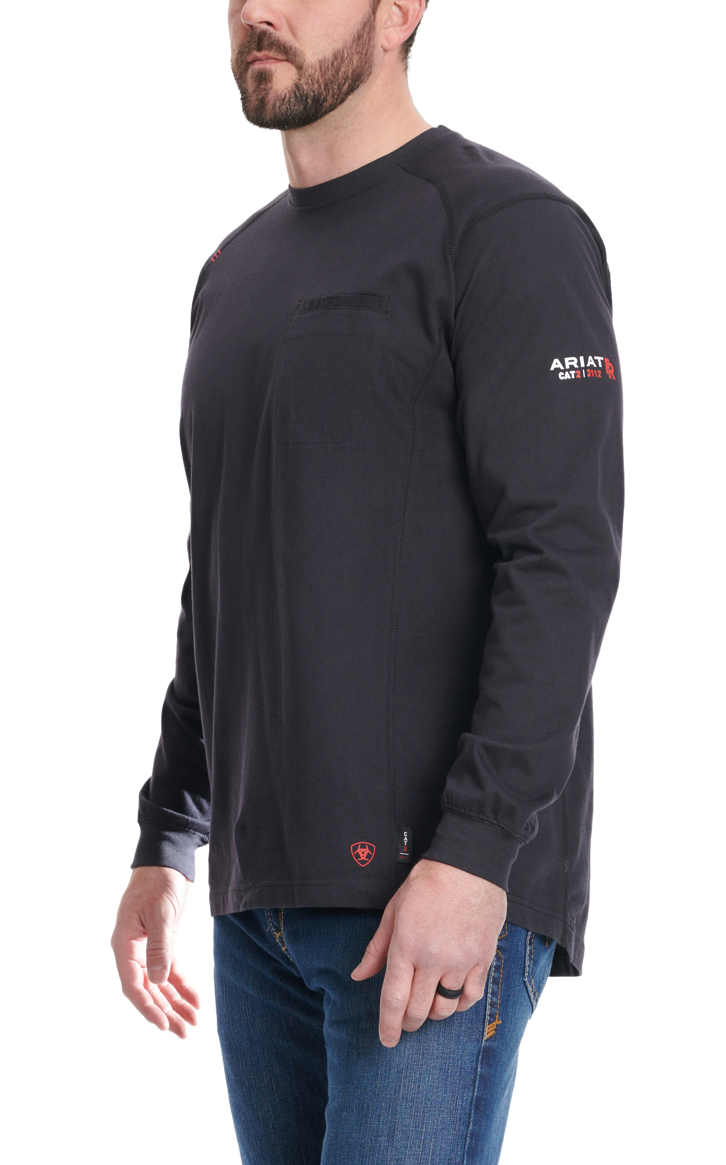 Ariat Men's Air Crew Black Skull & Pistols Logo Graphic FR Work Shirt - Image 1