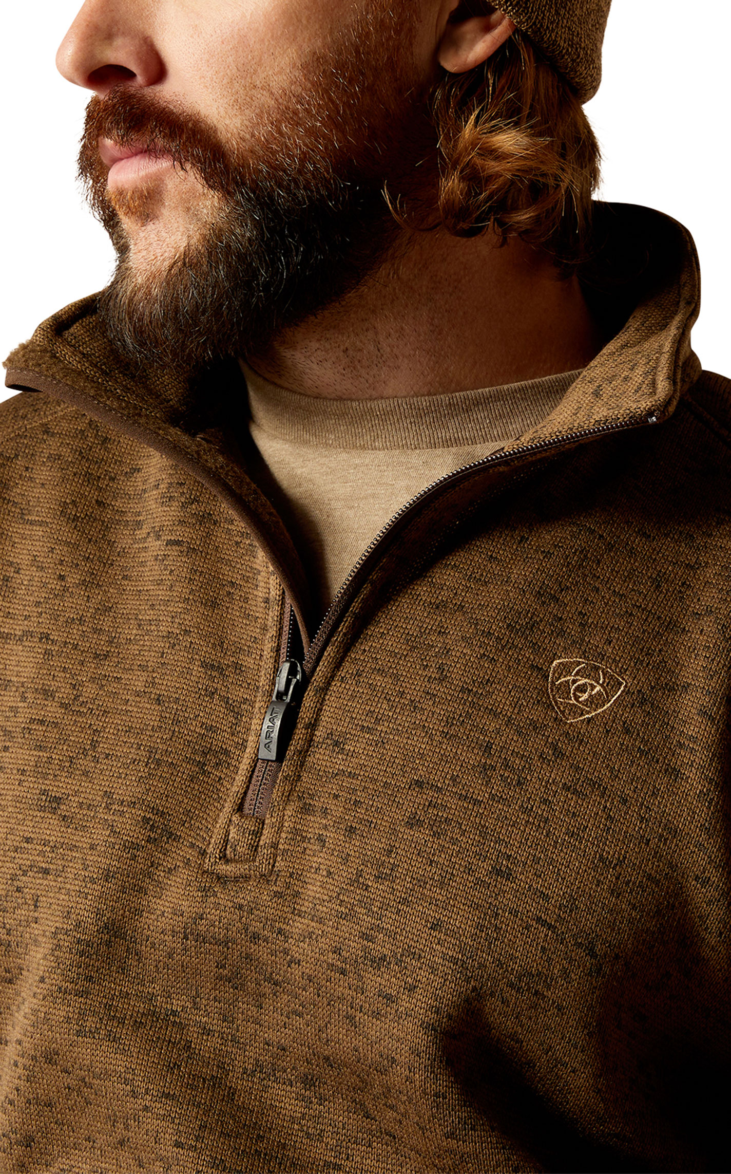 Ariat Men's Caldwell Coffee Brindle Logo Embroidered Sweater Pullover - Image 1