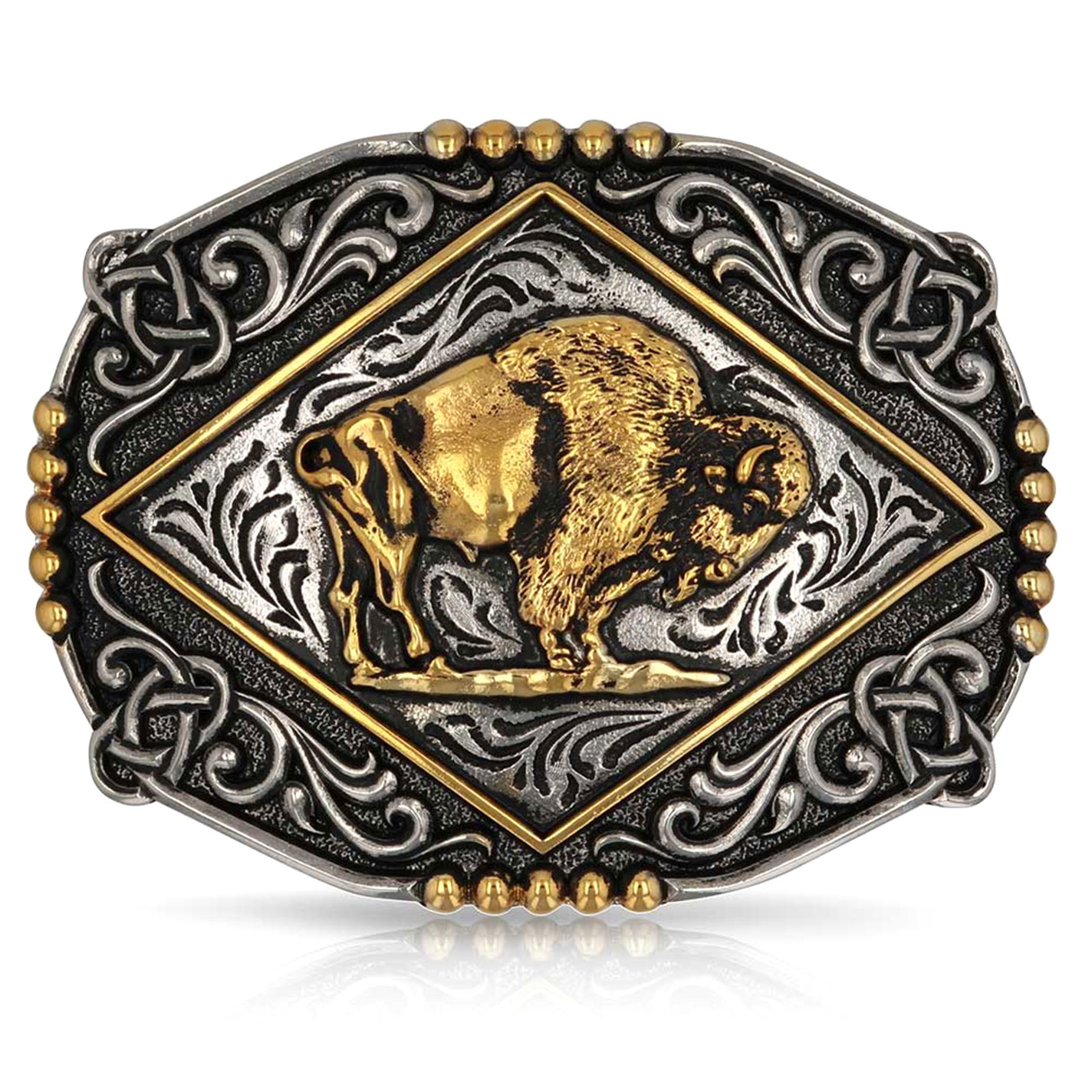 Montana Silversmiths Majestic Valor Silver Gunmetal & Gold Buffalo Belt Buckle - Image 3