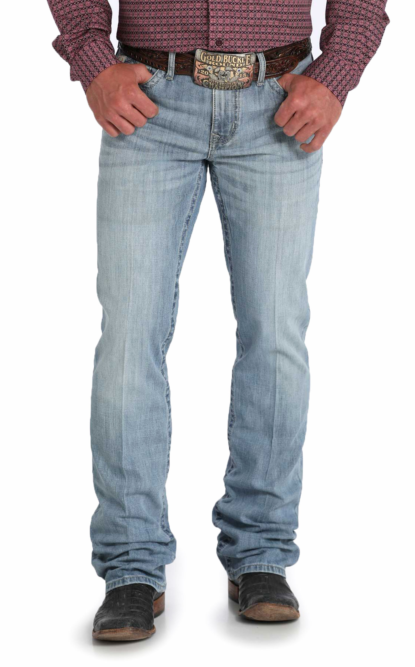 Cinch Men's Ian Light Stone Wash Slim Fit Boot Cut Jeans - Image 1
