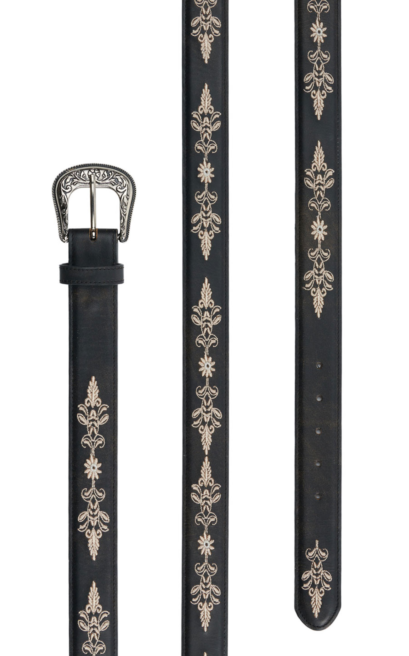 Cavender's Women's Black with Cream Embroidery Leather Western Belt - Image 1
