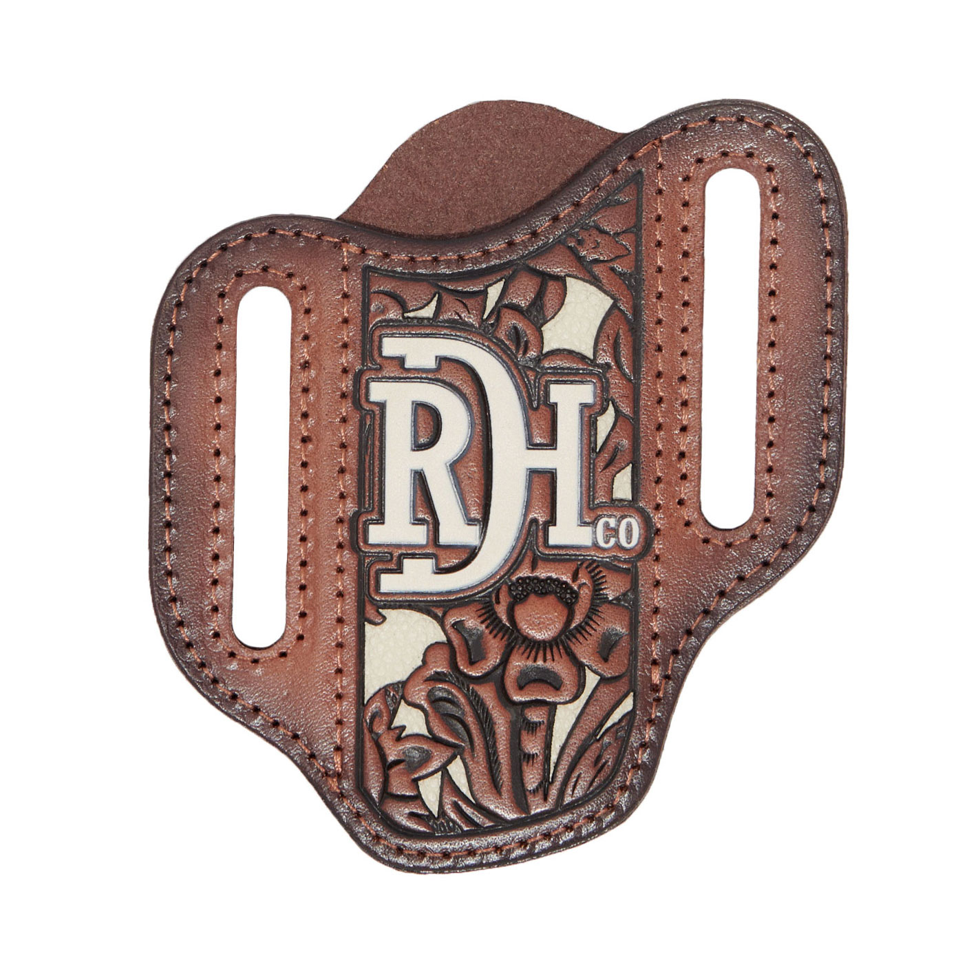 Red Dirt Hat Co Brown Tooled Leather & Bone Inlay Pancake Knife Sheath - Image 1
