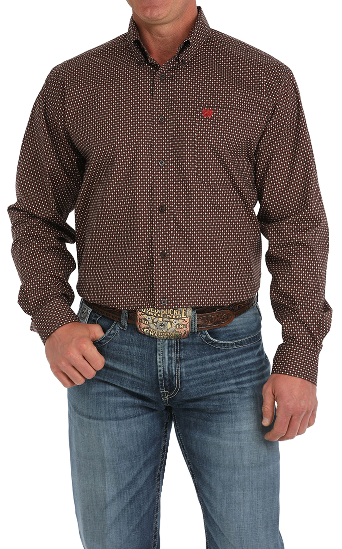 Cinch Men's Brown Colorful Geo Print Western Shirt - Image 1