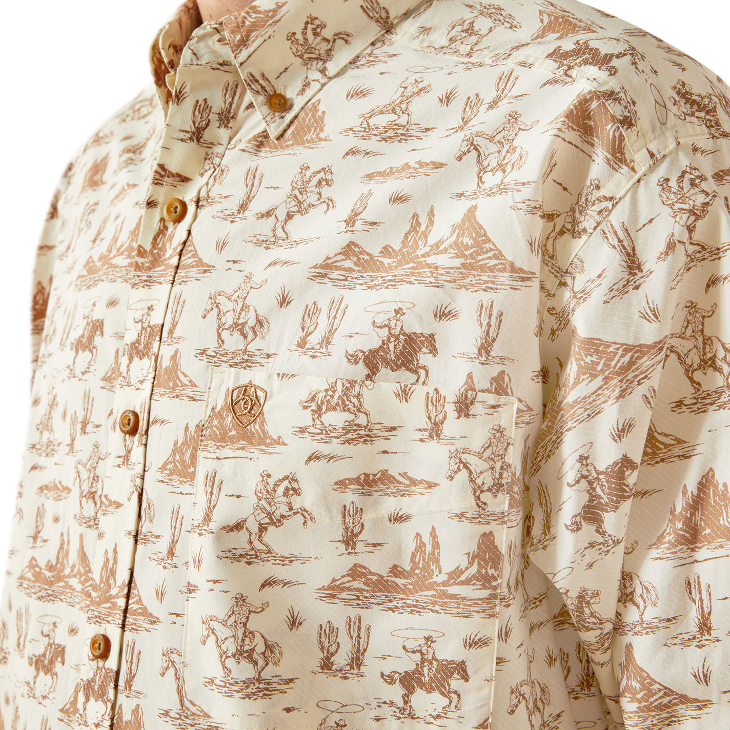 Ariat Men's Cream & Coffee Cowboy On The Range Western Shirt - Image 1