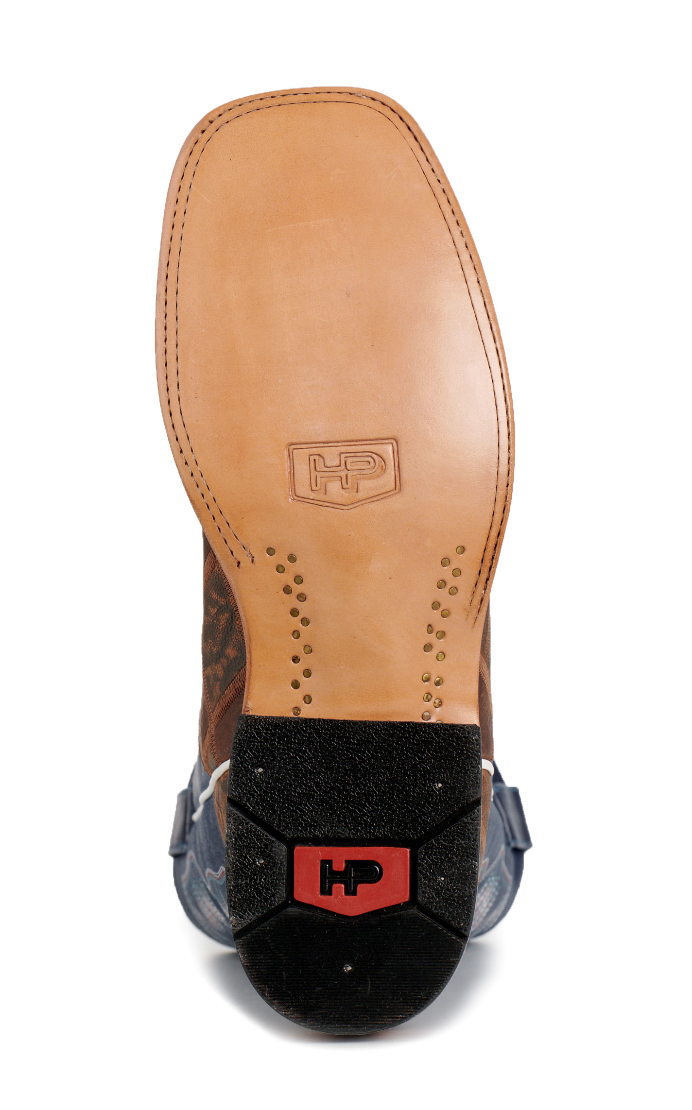 Anderson Bean Men's Horsepower Distressed Cognac Bison & Dark Blue Wide Square Toe Cowboy Boots - Image 1