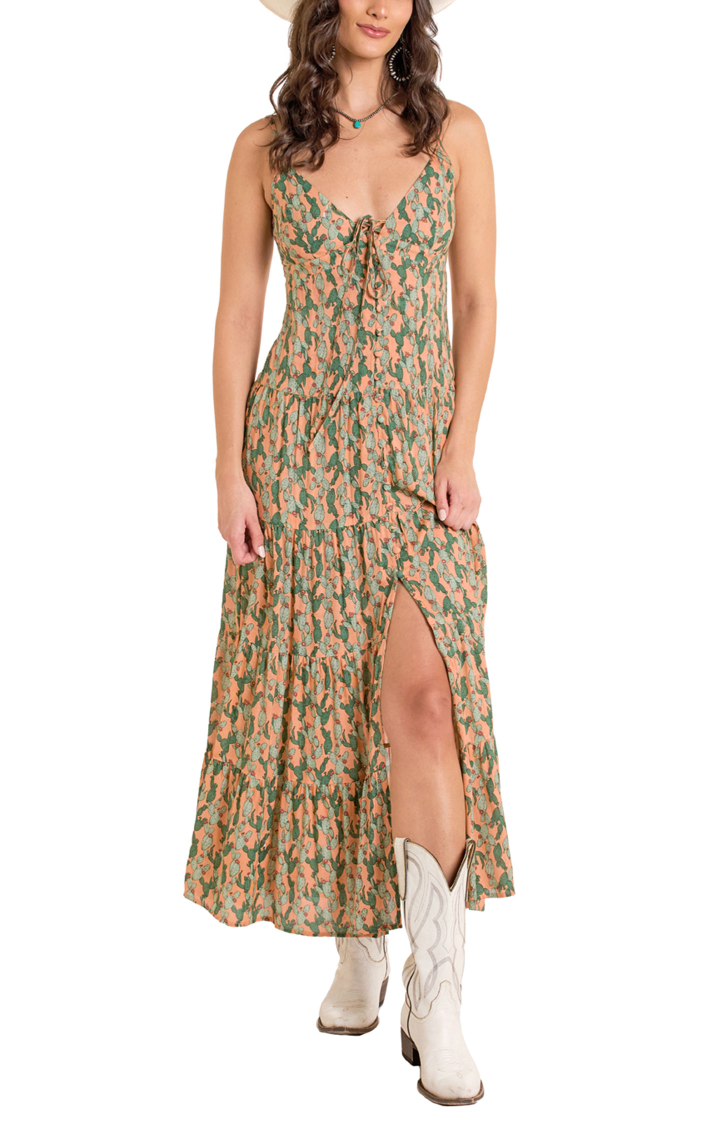 Rock & Roll Denim Women's Coral Cactus Print Dress - Image 2