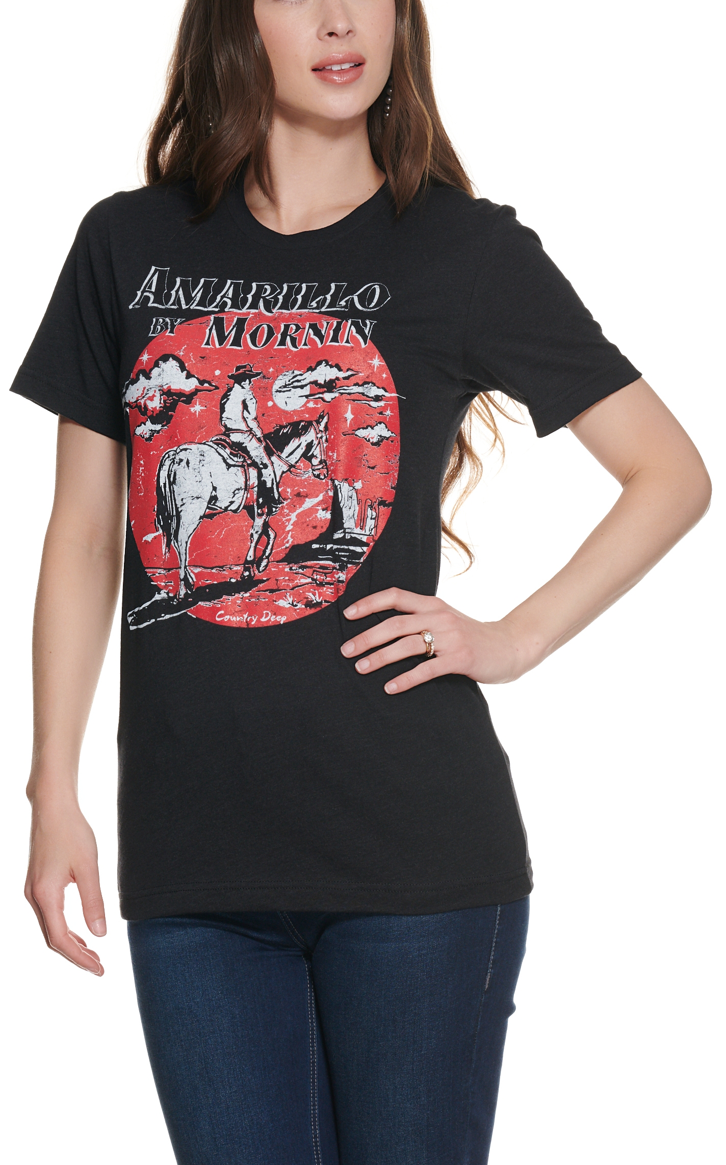 Country Deep Women's Black Amarillo by Morning Short Sleeve T-Shirt - Image 1