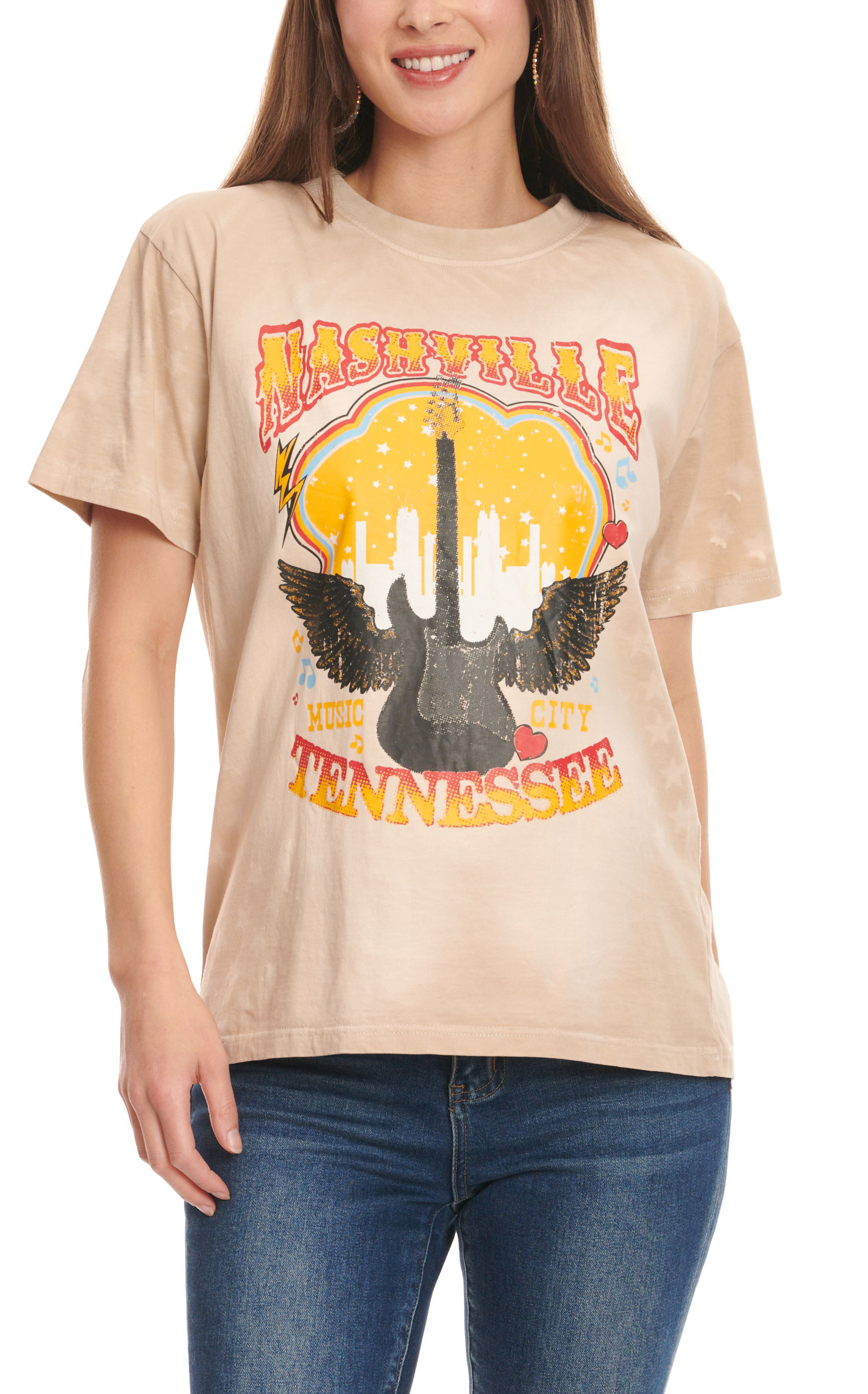 Grace & Emma Sandy Tan Nashville Tennessee Graphic Short Sleeve T-Shirt - Image 1