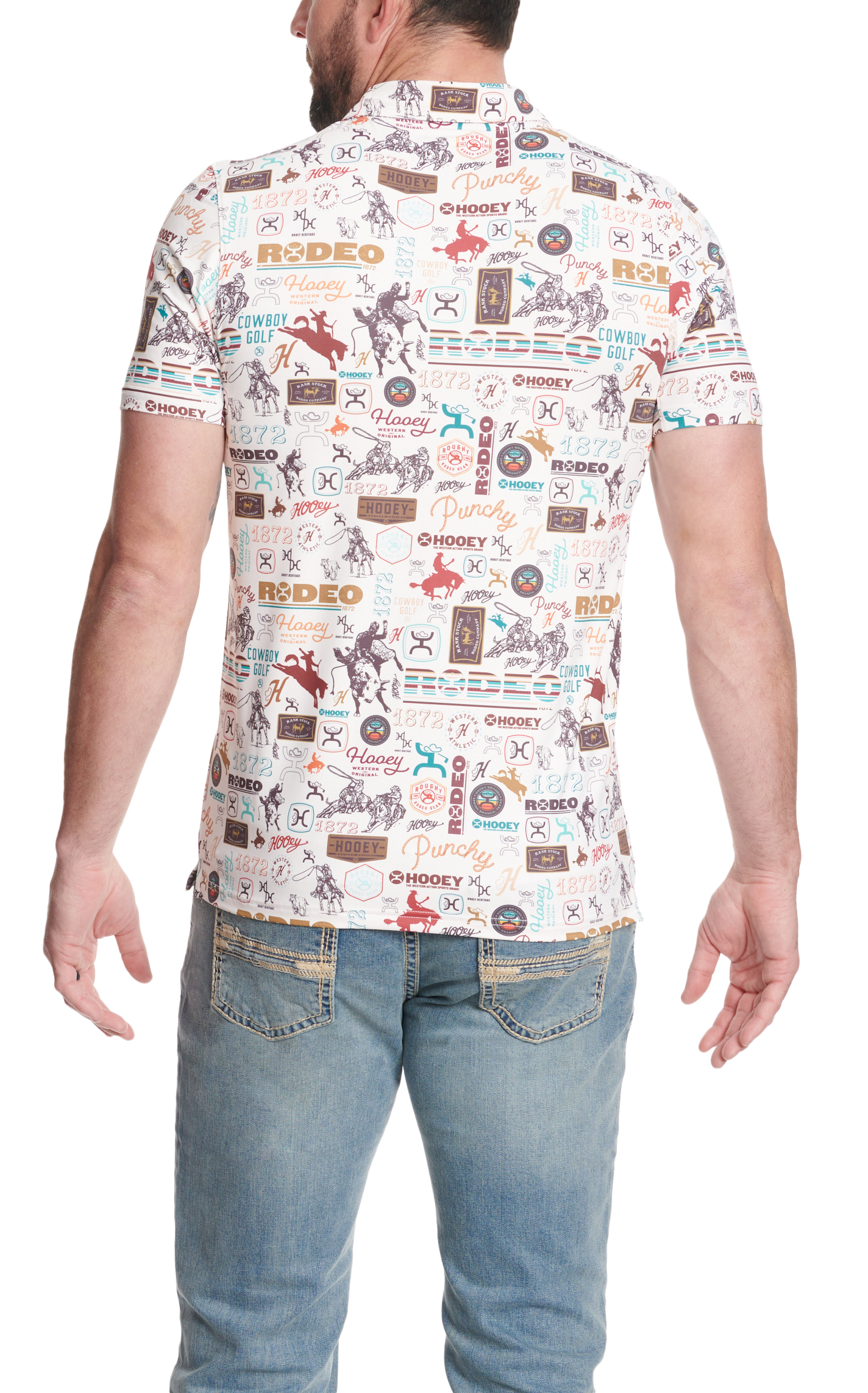 Hooey Men's Cream & Rodeo Logo Print Short Sleeve Weekender Polo Shirt - Image 1